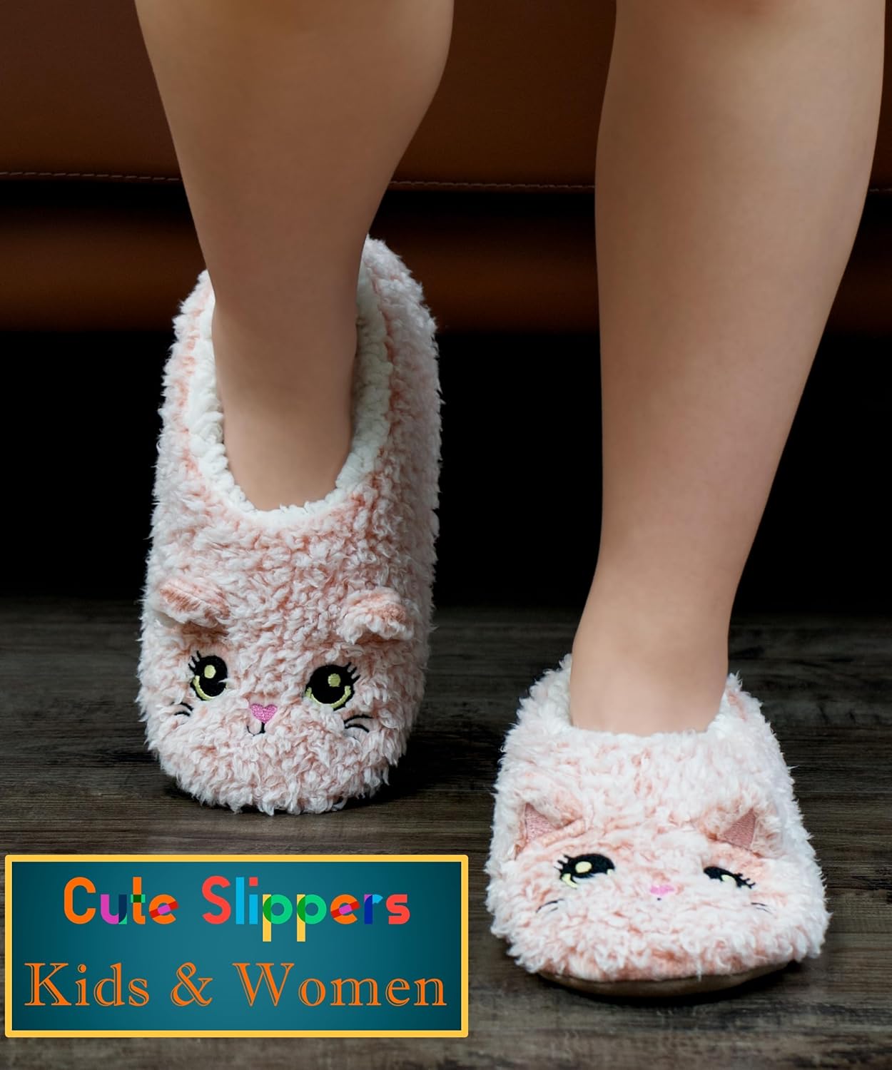 Cute Fuzzy Animal Slippers for Women Kids & Toddler, Soft Sole Plush Non-Slip Indoor Slippers - Image 2