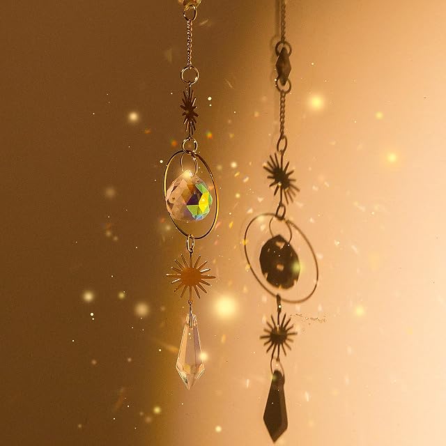 TIESOME Crystal Suncatchers, Glass Pendants Hanging Crystals Ornament Suncatcher with Chain for Indoor Outdoor Home Garden Car Decoration