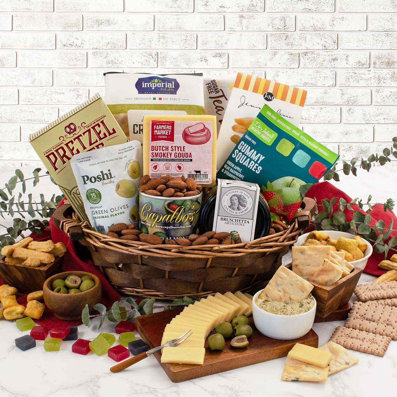 Capalbo's Sweetest Sugar-Free Gourmet Gift Basket | Sugar Free Baskets w/Smoky Gouda, Artisan Crackers, Gourmet Snacks & More | Gift-Ready Packaging w/Personalized Message