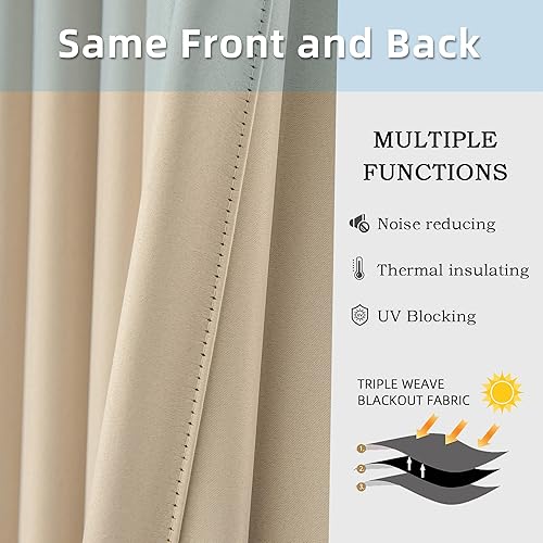 Miniatura 4 de YGHYYF Cortinas plisadas de 96 pulgadas de largo para sala de estar, dormitorio, cortinas de oscurecimiento de habitación con ganchos, beige (72 x