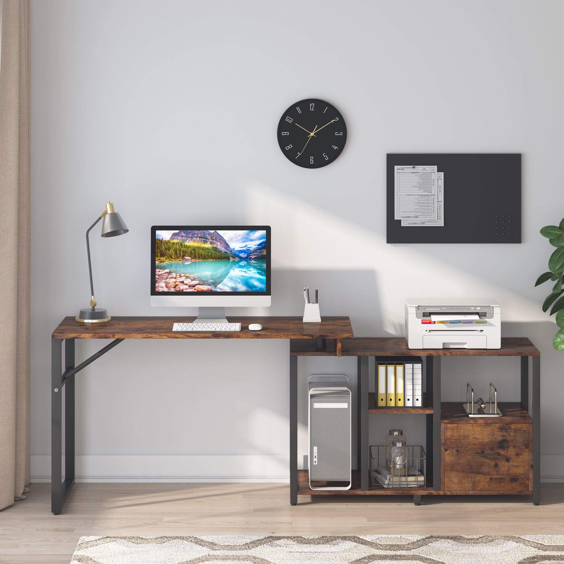 Tribesigns Rotating LShaped Computer Desk with File Drawer, Corner Office Desk Rustic