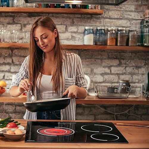 Miniatura 8 de Placa de cocina eléctrica de 24 pulgadas, 3 quemadores, estufa eléctrica de cerámica radiante con 9 niveles de calefacción, temporizador, bloqueo de
