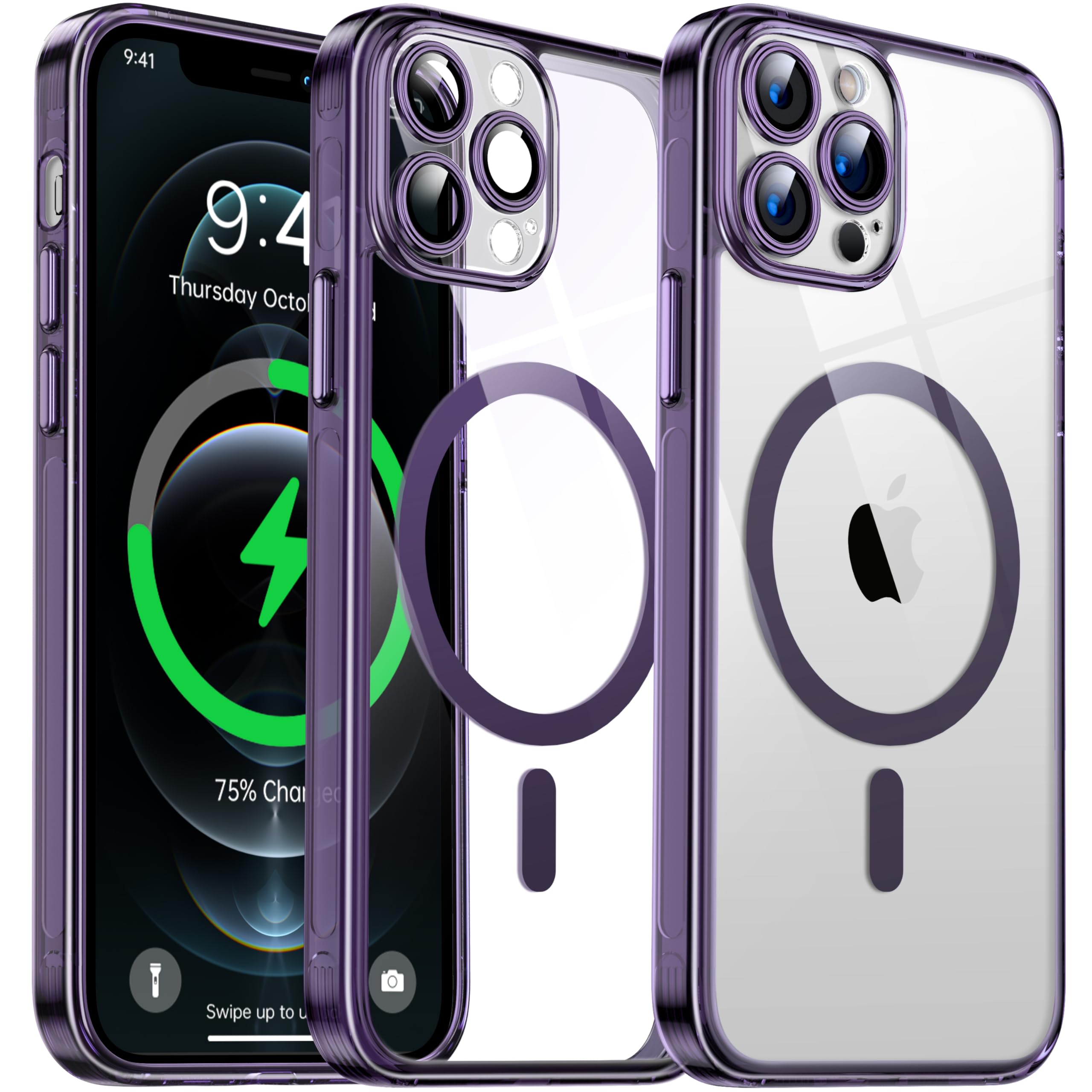 Flyzoo Magnetic Hybrid Clear Case for iPhone 12 Pro - [Compatible with MagSafe] [Built-in Camera Protector] [Not Yellowing] Hard Transparent Back