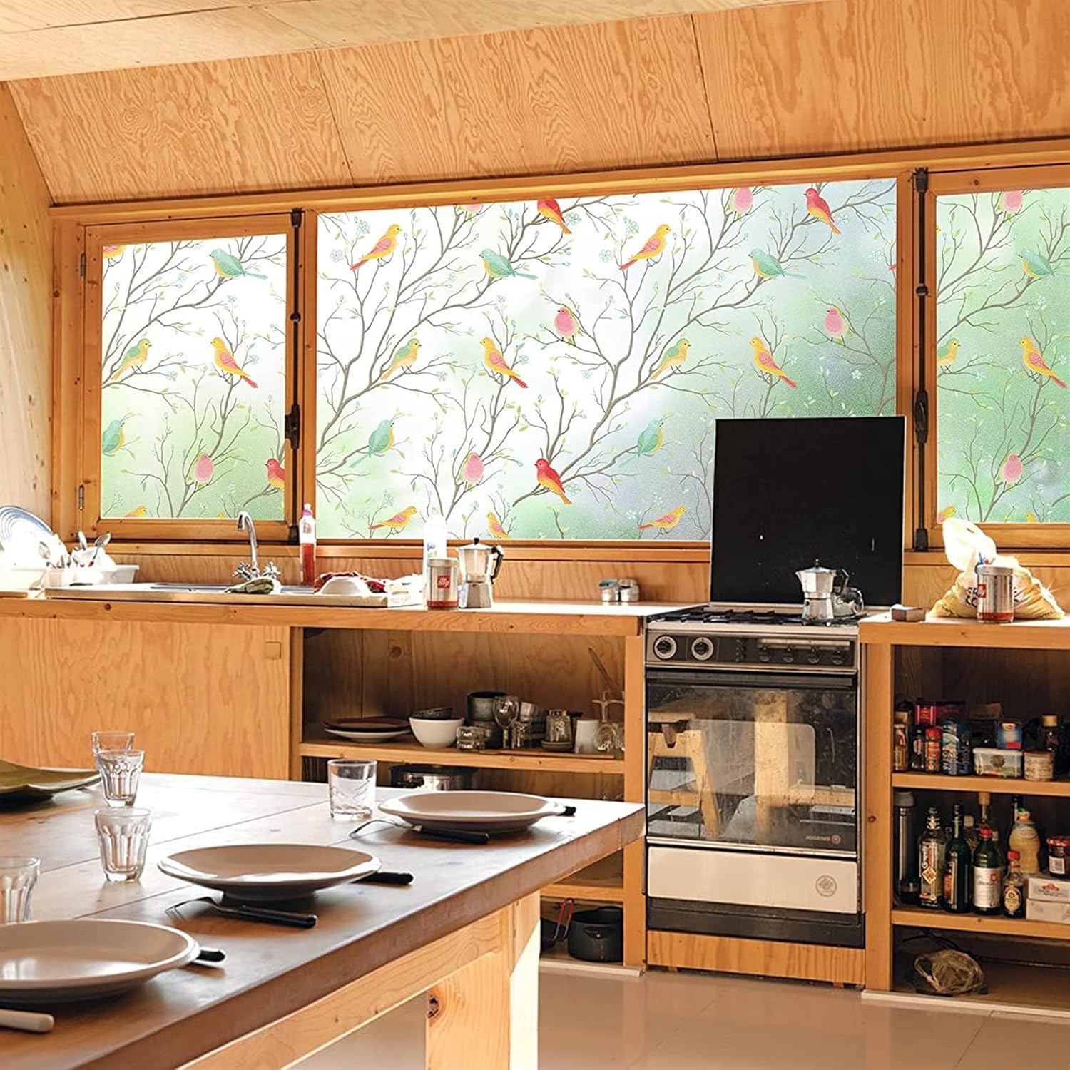 Window Film Window Stickers Window Privacy Film Stained Glass Window Film Non Adhesive Static Glass Film Bird Pattern Decor Frosted Glass Window Film Window Privacy Film Glass Sticker(60x100 cm)