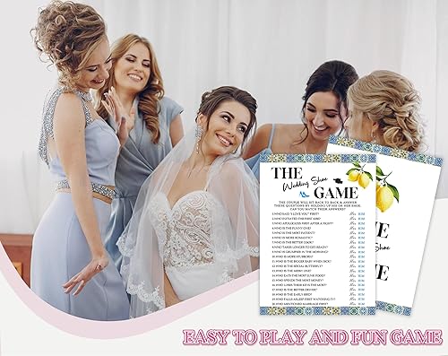 Miniatura 5 de Azulejos azules y limones juego de zapatos de boda para 30 invitados con tarjetas de juego, juego de limones para despedida de soltera, decoraciones