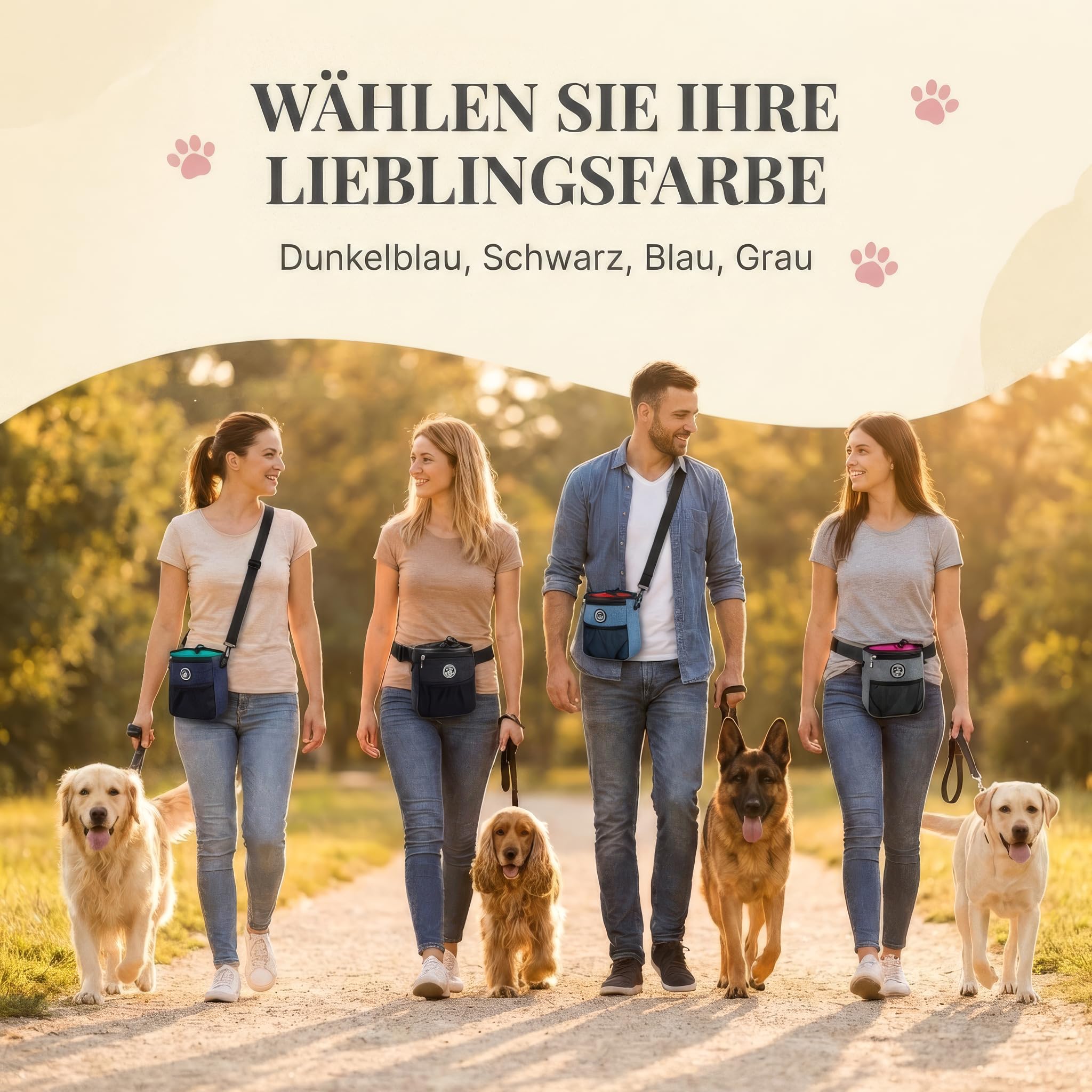 HUND IST KÖNIG Premium Leckerlibeutel für Hunde - der Alleskönner - Robuster Futterbeutel Hunde mit viel Stauraum für das Gassigehen & Hundetraining - mit Kotbeutelspender & Trainings-Ebook