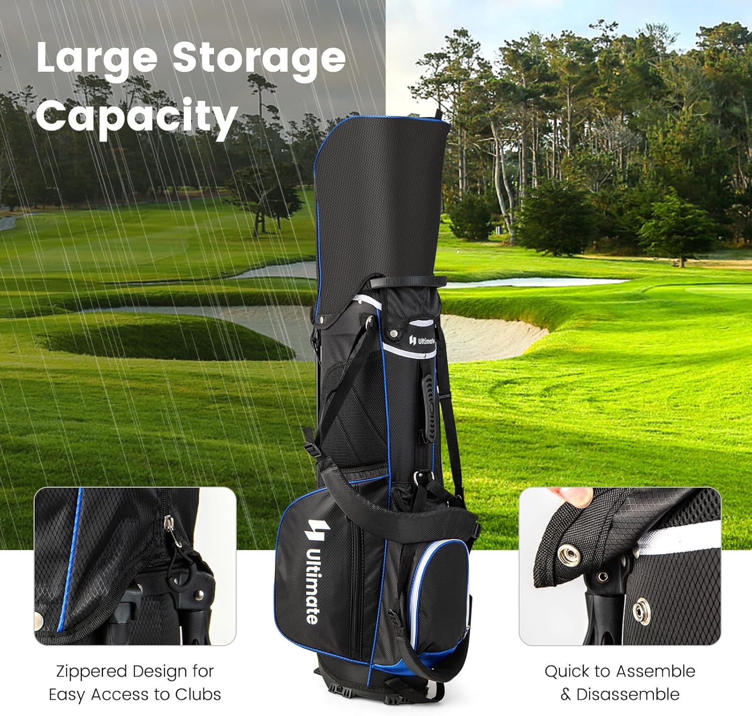 Tangkula Golf Stand Bag with 14 Way Top Dividers, Lightweight 6 Pockets Golf Club Bag with Cooler Bag, Adjustable Dual Strap & Rain Hood, Golf Carry Bag for Men & Women