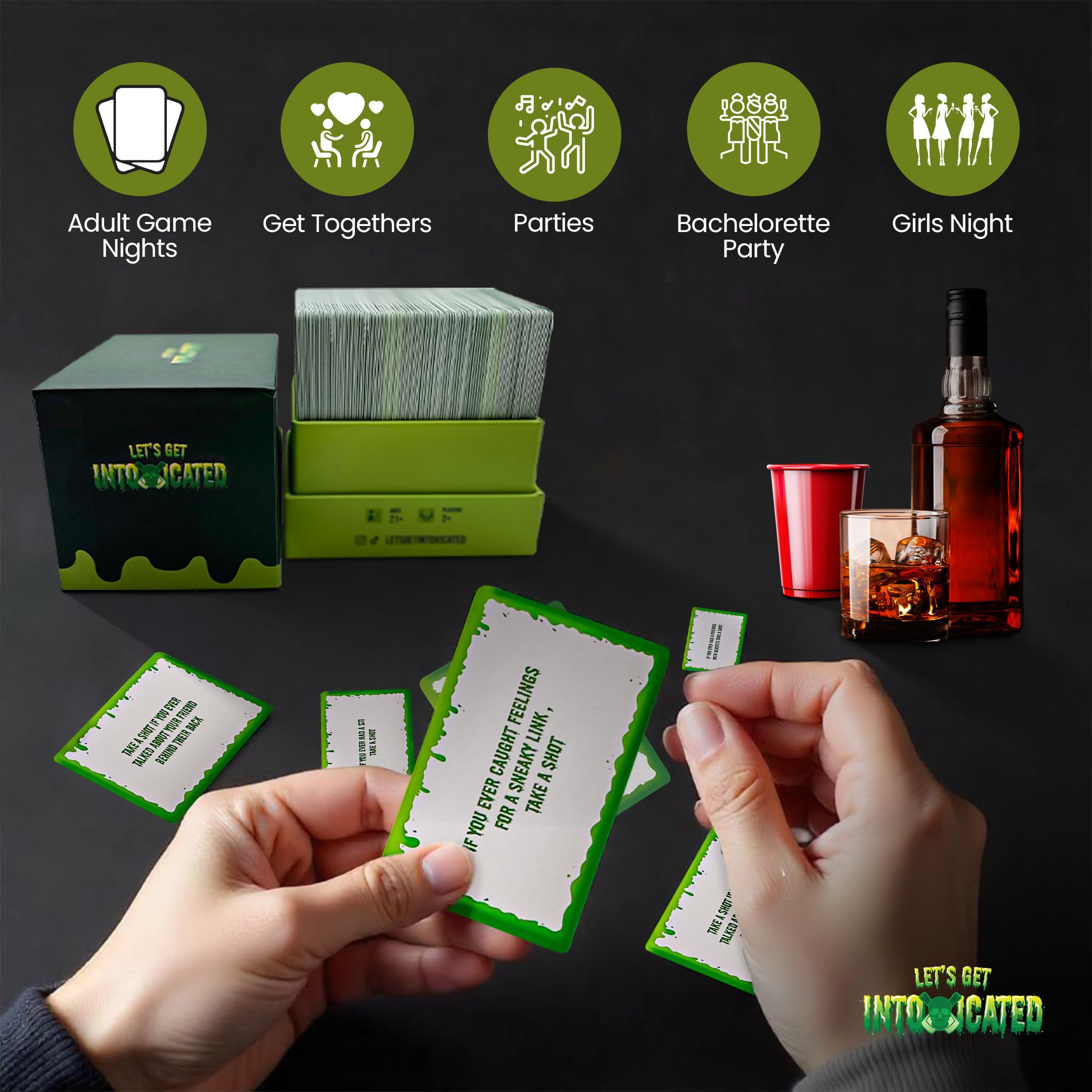 Let's Get Intoxicated Juego de beber – Juegos de cartas para adultos – Regalos de cumpleaños 21 – Divertidos juegos para adultos para la noche de juegos, fiestas, despedida de soltera, cumpleaños