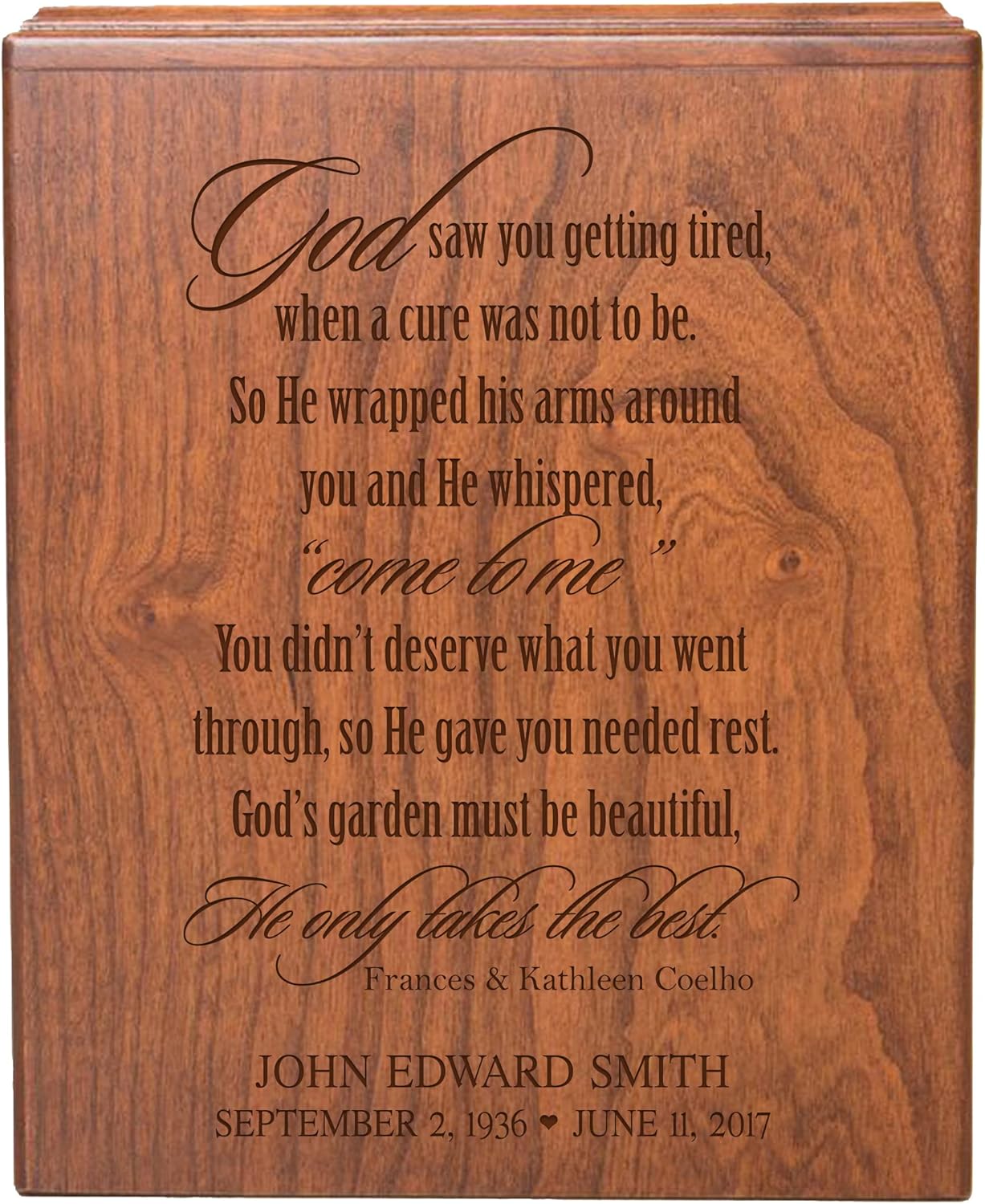 LifeSong Milestones Personalized Cherry Wood Cremation Urns for Ashes - God Saw You