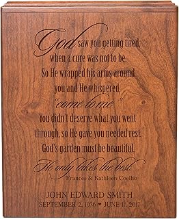LifeSong Milestones Personalized Cherry Wood Cremation Urns for Ashes Adult Male Urns for Human Ashes Adult Female Cremation Urns for Adult Ashes Decorative Funeral Burial Wood Urn - God Saw You