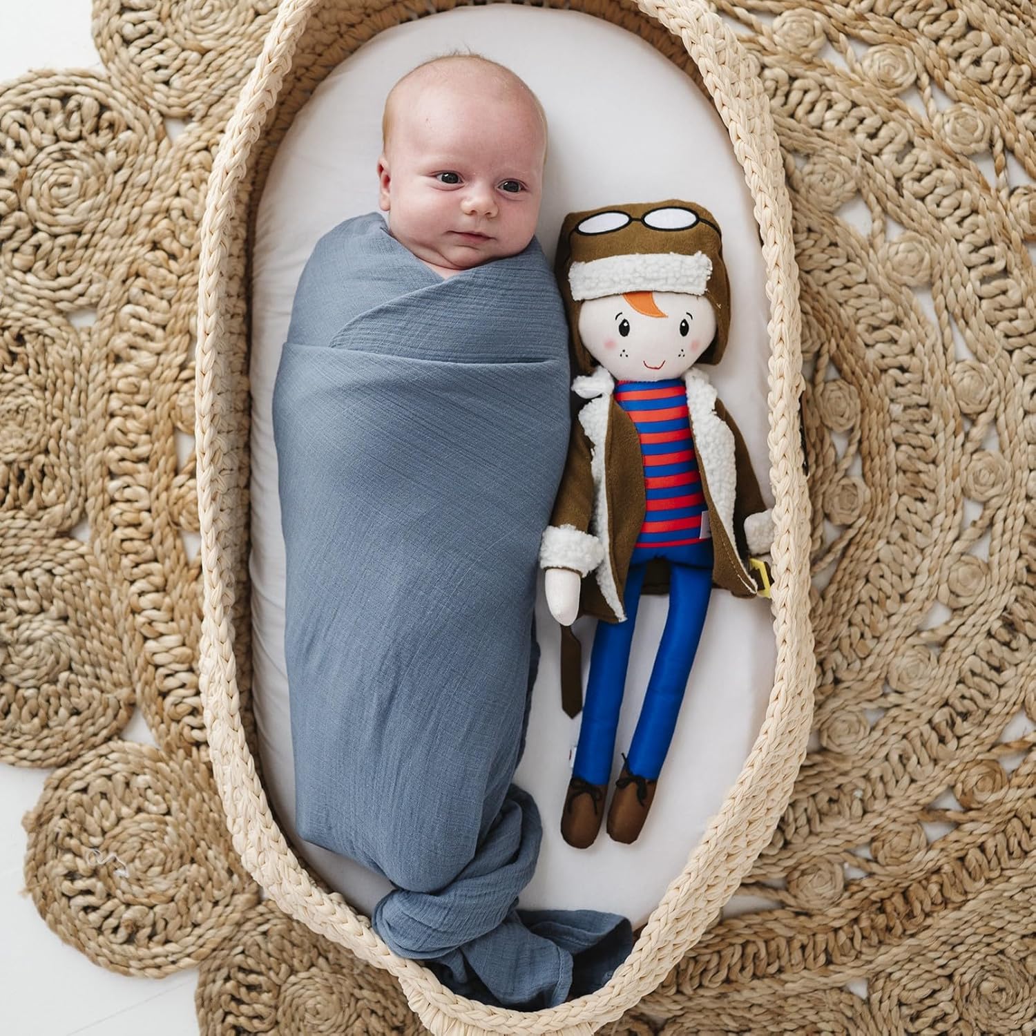 Ely's & Co. Muslin Swaddle Blanket 2-Pack — 100% Cotton Muslin Extra-Large Swaddle Blankets (47” x 47”) Solid + Printed (Blue Garden Flower) - Image 3