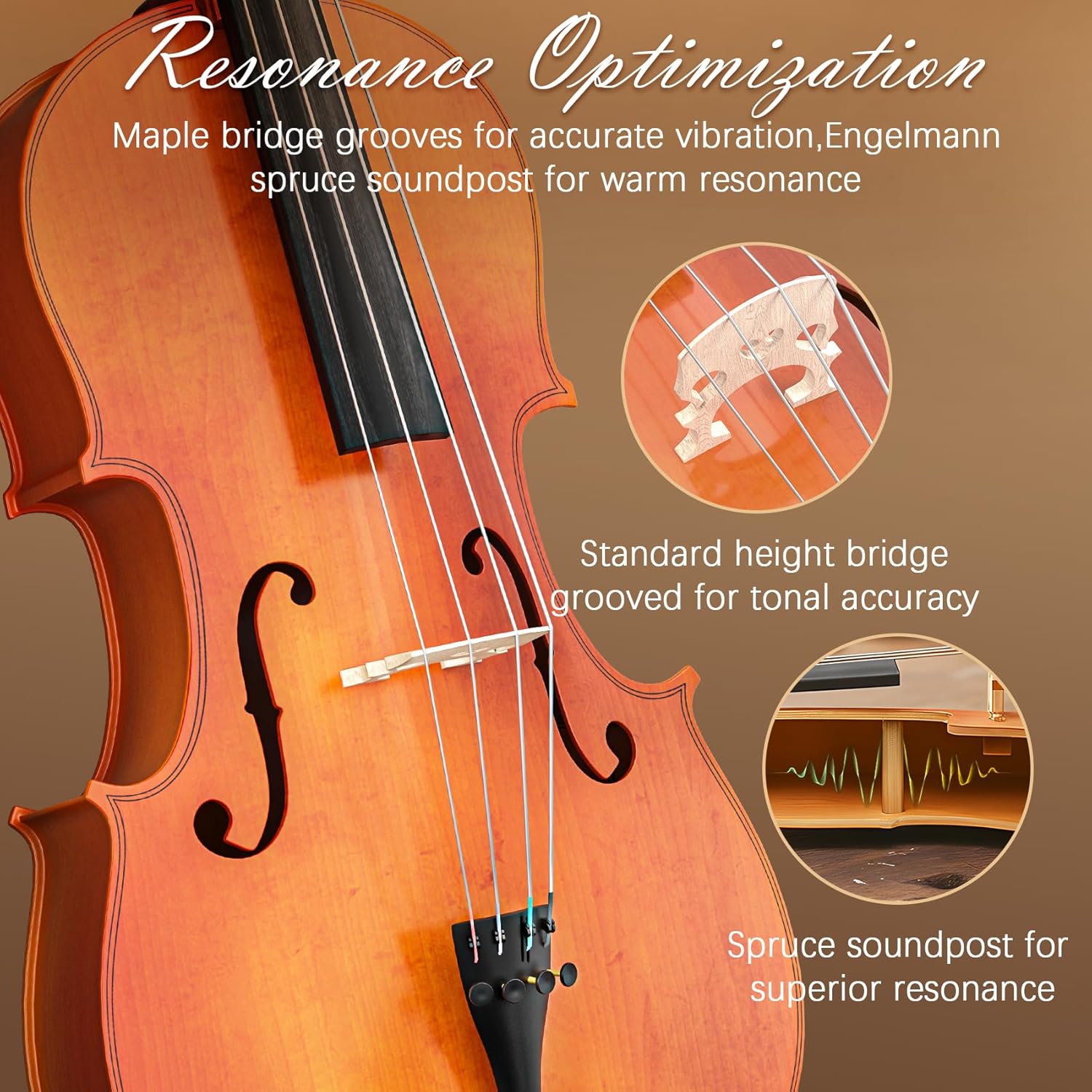 Full Size Cello Kit, Acoustic Cello Instrument for Adults,Students,Beginners,Complete Cello 4/4 Set with Portable Bag, Bow, Rosin, Natural Color