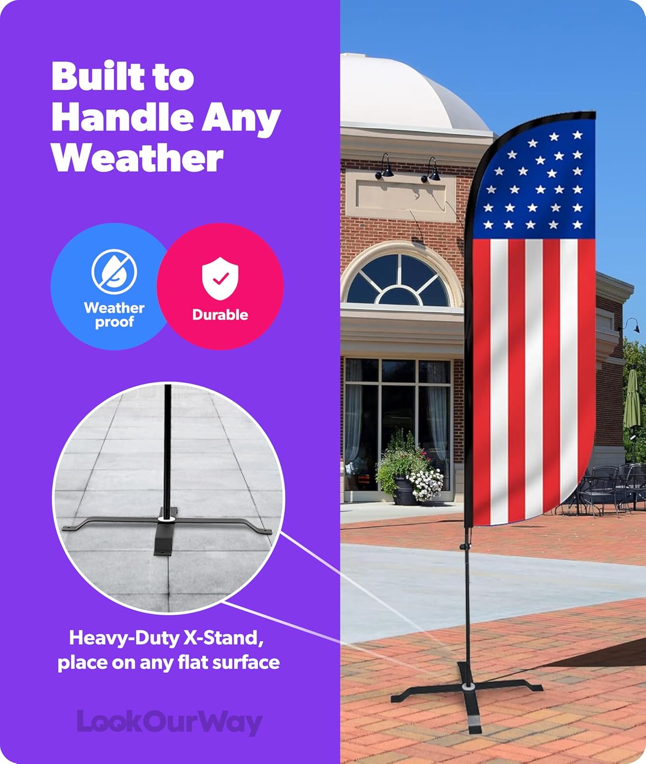 LookOurWay Feather Flag American Flag Complete Set with Poles and X-Stand Base, 5-Feet