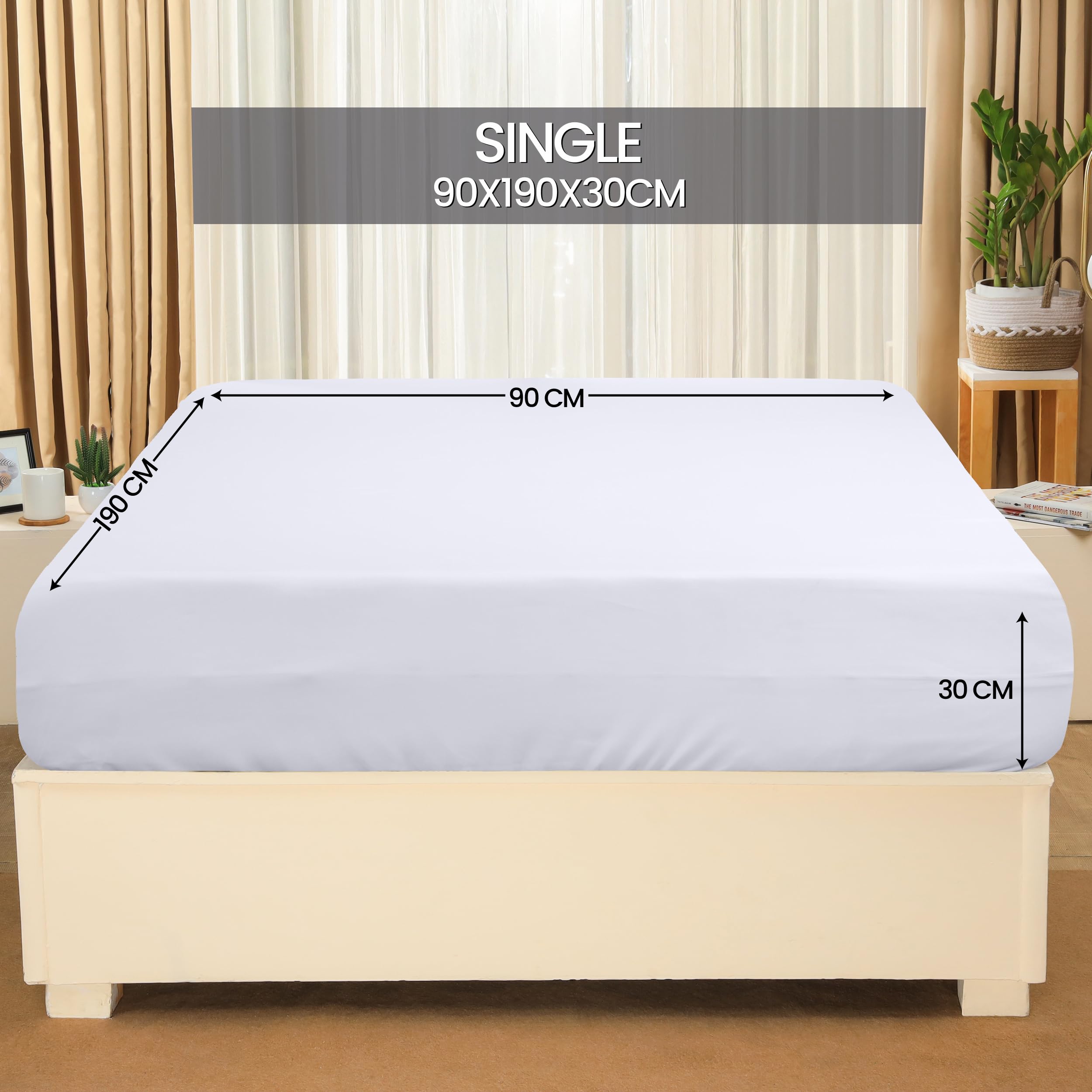 Utopia Bedding Lenzuolo con Angoli, Una Piazza - 90x190x30 cm - Bianco - Microfibra di Poliestere Spazzolato - Lenzuolo Sotto con Angoli Elasticizzato