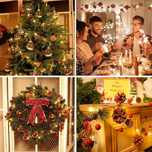 Miniatura 7 de Rocinha Paquete de 2 guirnaldas de Navidad con luces  7.2 pies 20 luces LED de pino rojo bayas, funciona con pilas para chimenea, decoración de