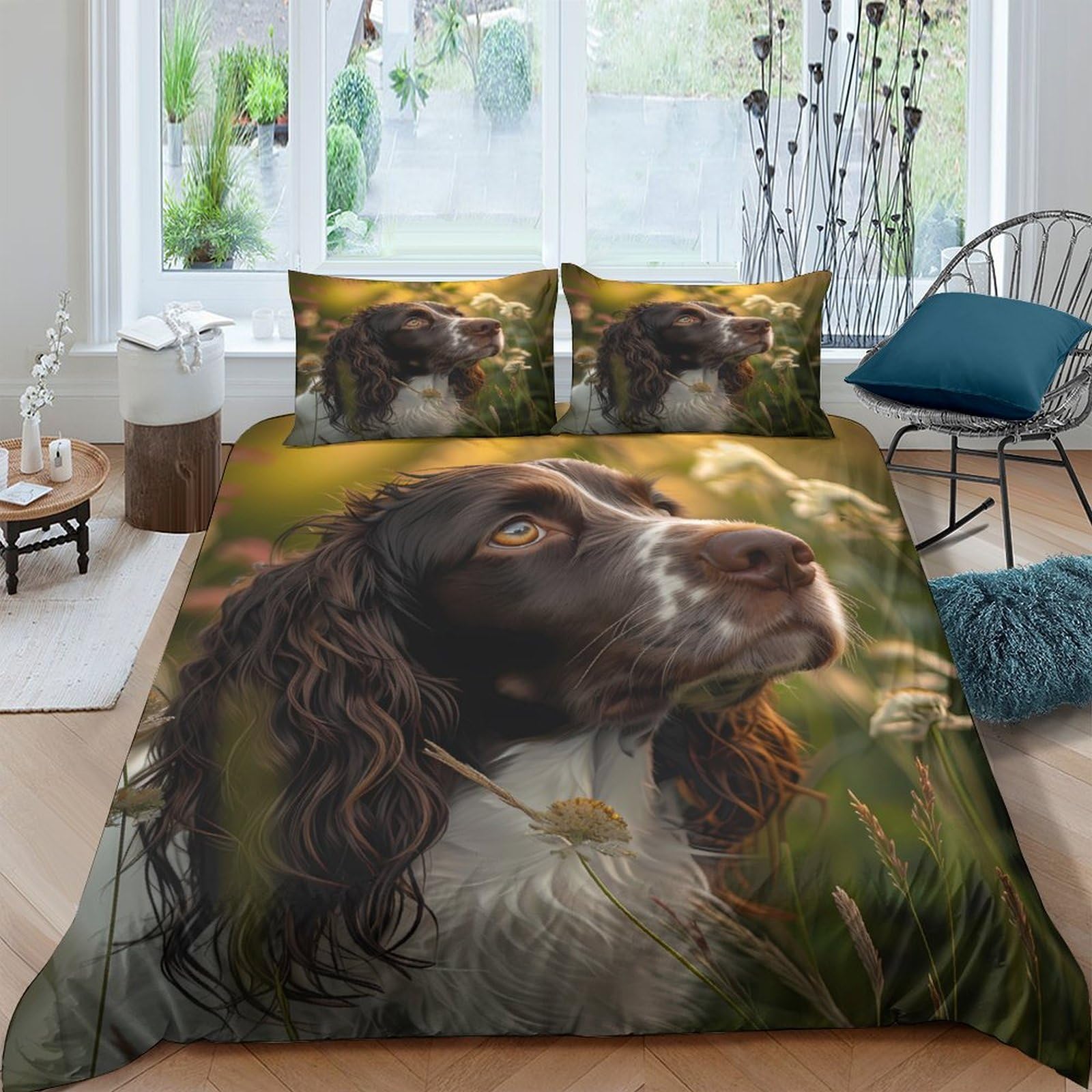 Ctjqhvkz Style-4 3D Printed Brown White Dog Fitted Sheet Microfiber Soft Breathable Meadow Bed Cover For Bedroom Guestroom Decor Single（135X200cm）