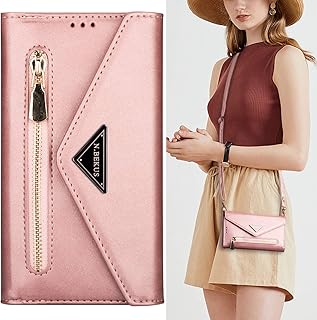 Samsung Galaxy Note 20 Ultra Wallet Case,Crossbody Neck Strap Lanyard Purse Handbag Shoulder Strap Cover PU Leather Credit ID Card Holder Kickstand Stand Case for Galaxy Note 20 Ultra XK Rose Gold