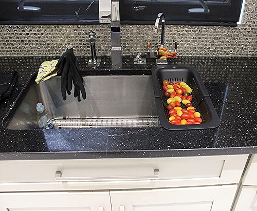 Miniatura 5 de Colador extensible para colocar sobre el fregadero, plegable, de plástico, para frutas, verduras, pasta, espagueti, escurridor, cesta multiusos para