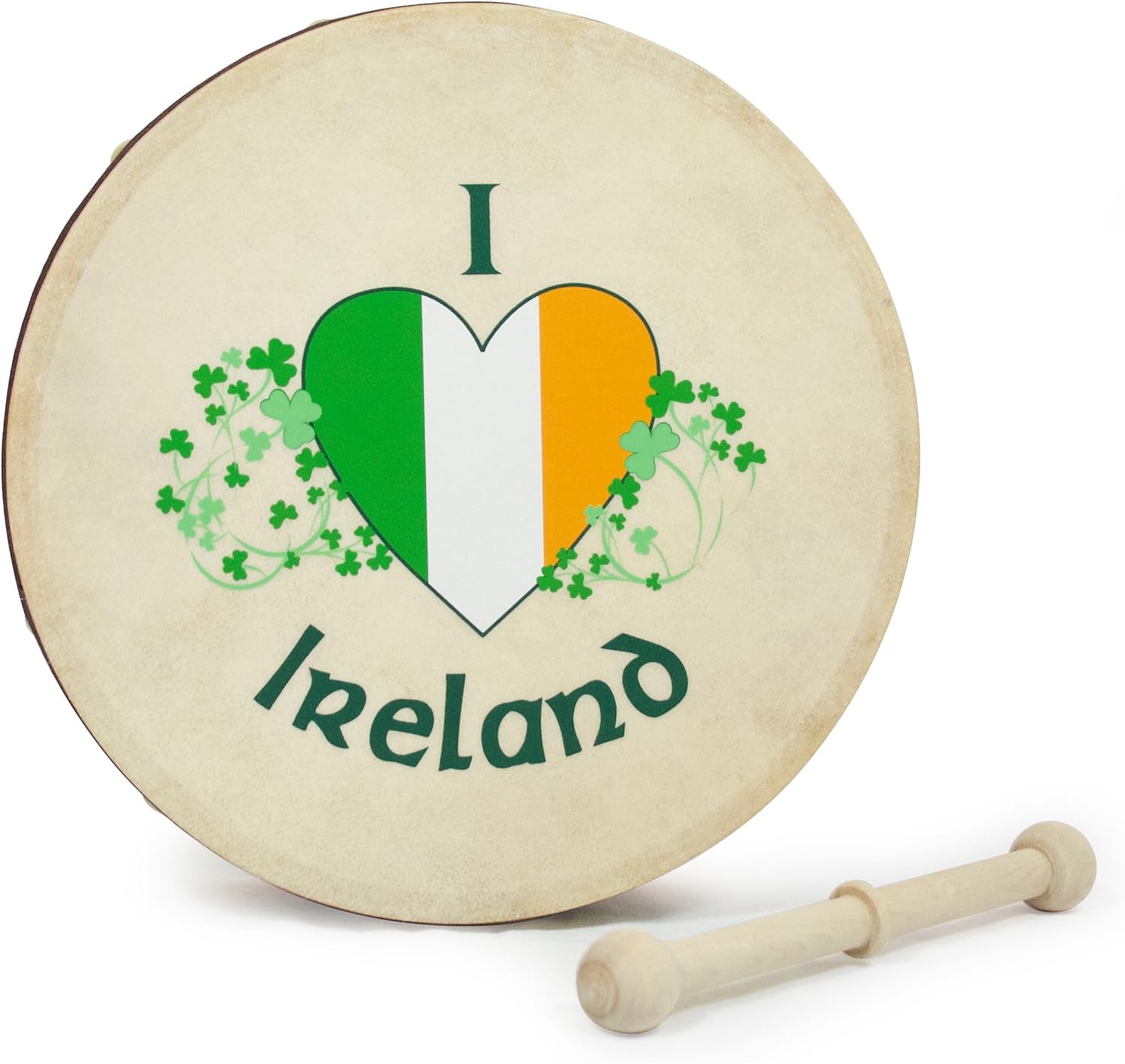 Waltons 8 Inch 'I Love Ireland' Bodhrán - Handcrafted Irish Instrument - Crisp & Musical Tone - Hardwood Beater Included w/Purchase