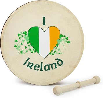 Waltons 8 Inch I Love Ireland Bodhran - Handcrafted Irish Instrument - Crisp & Musical Tone - Hardwood Beater Included w/Purchase