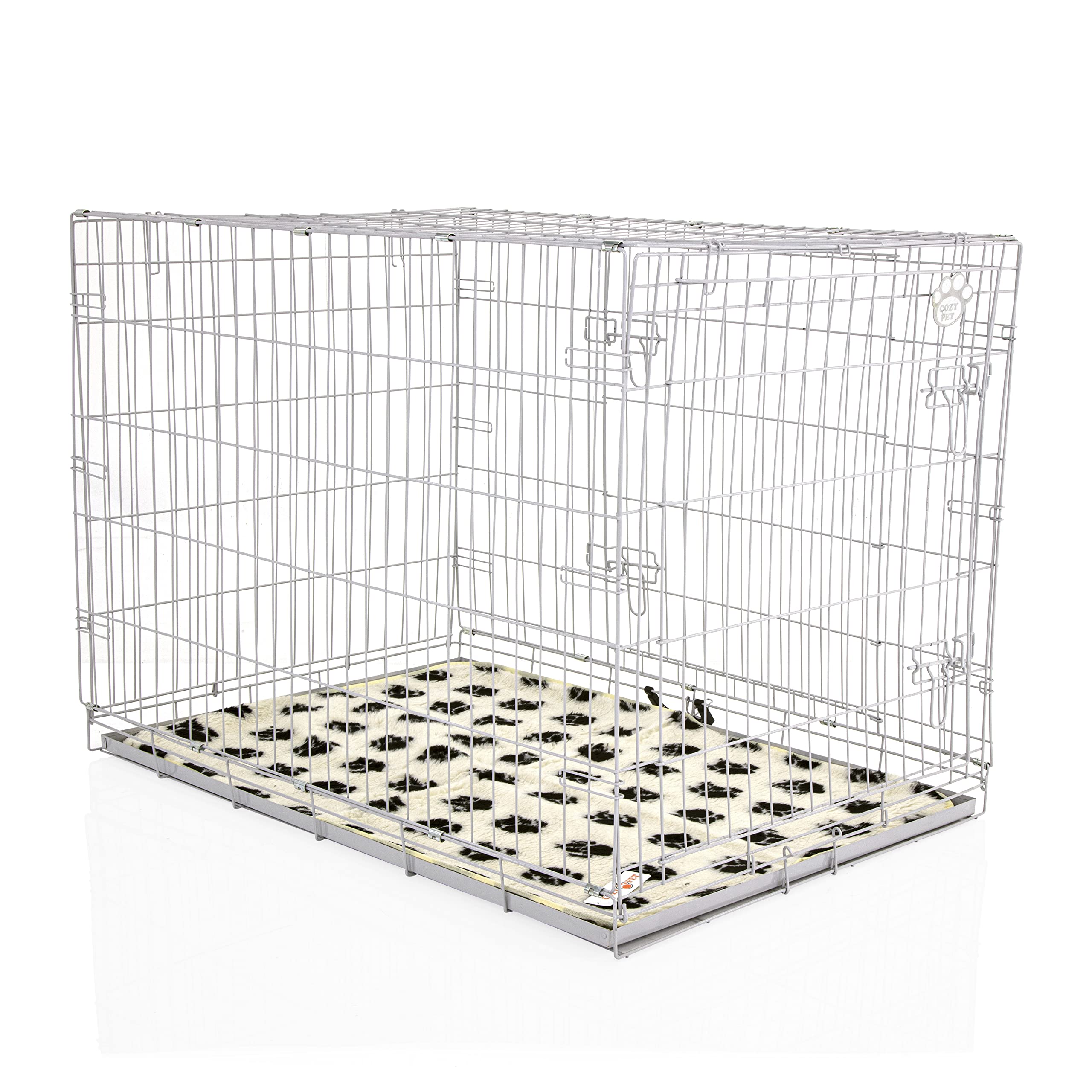 Cozy Pet Dog Crate 42" Grey Chew Proof Metal Tray and Vet Bed Large Grey Dog Cage 107.5cm Long Folding Puppy Crate Puppy Cage with Chew Proof Metal Tray, Pen, Cat Carrier DC42G + VB42C
