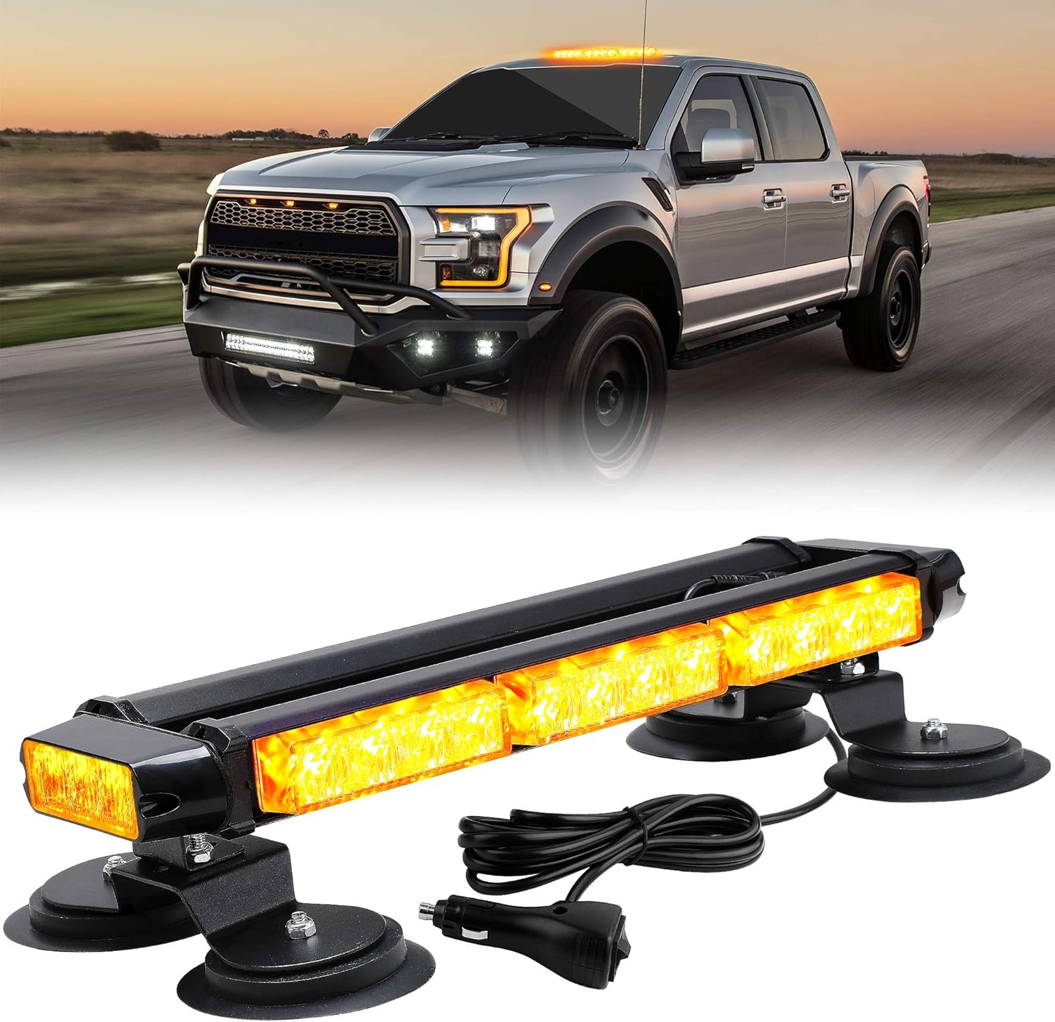 YITAMOTOR LED Strobe Flashing Light Bar LED High Intensity Brightness Emergency Hazard Lighting Bar Double Side Warning Beacon with Magnet for Car Trailer Roof