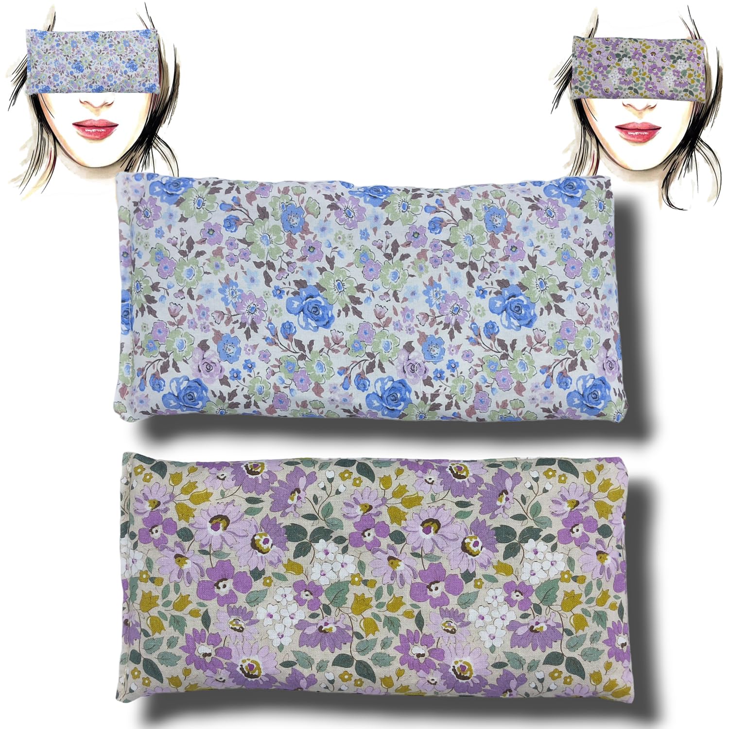 Cuscini per gli occhi "Pack 2 - Fiori" | Semi di lavanda e riso | Yoga, Meditazione, rilassamento, riposo oculare...