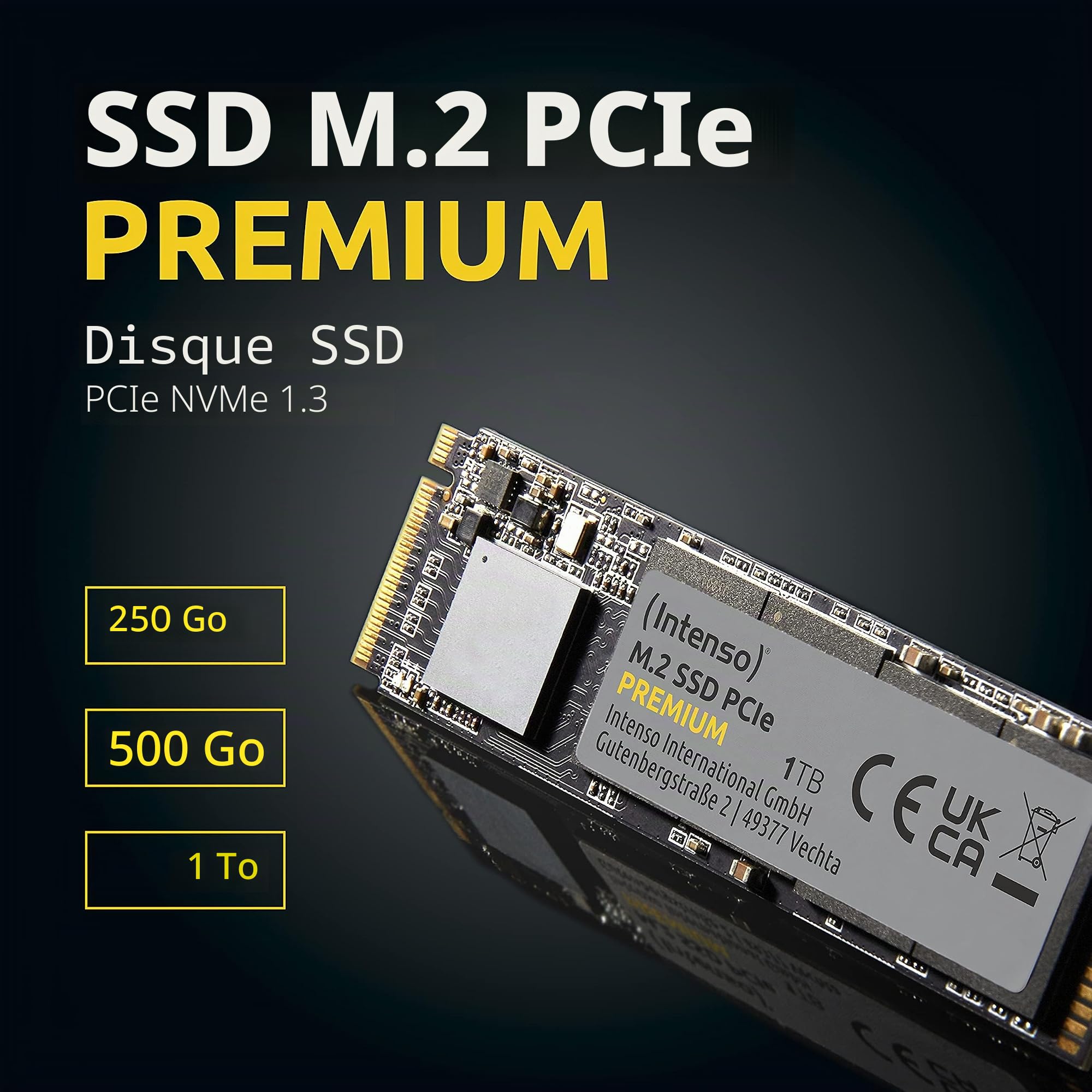 Intenso Disque SSD Interne 500 Go M.2 SSD PCIe Premium, jusqu'à 2100 Mbit/s, (PCI Express Gen.3x4 NVMe 1.3, Solid State Drive)