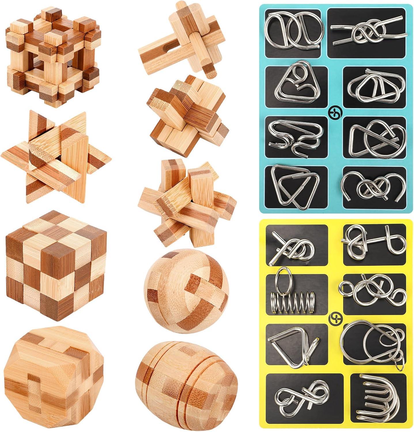 24PCS Brain Teaser Puzzles For Adults - Ancient Wooden & Metal 3D Unlock Interlock IQ Puzzle Games