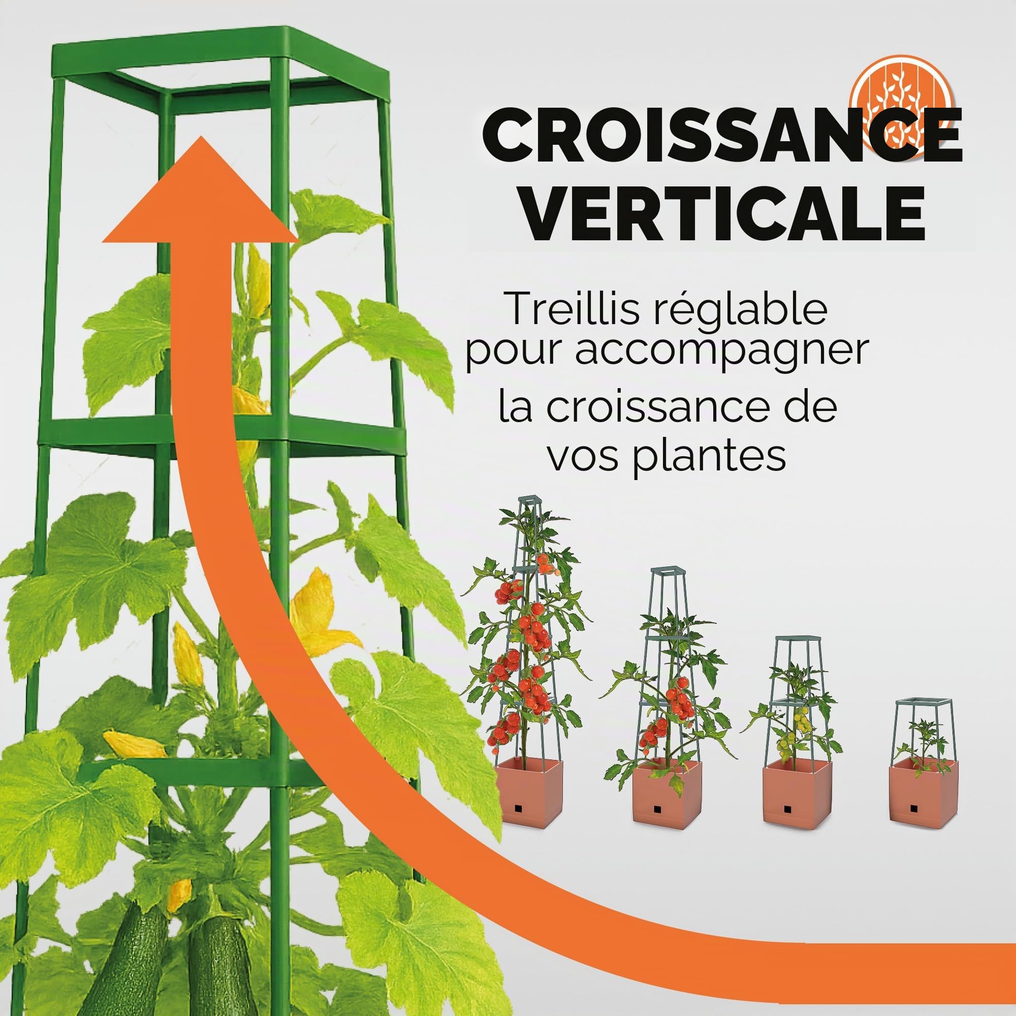 Bio Green Maxitom Lot de 2 jardinières pour tomates avec Treillis de 150 cm et arrosage Automatique, bac de 16 litres pour Plantes grimpantes, Terracotta