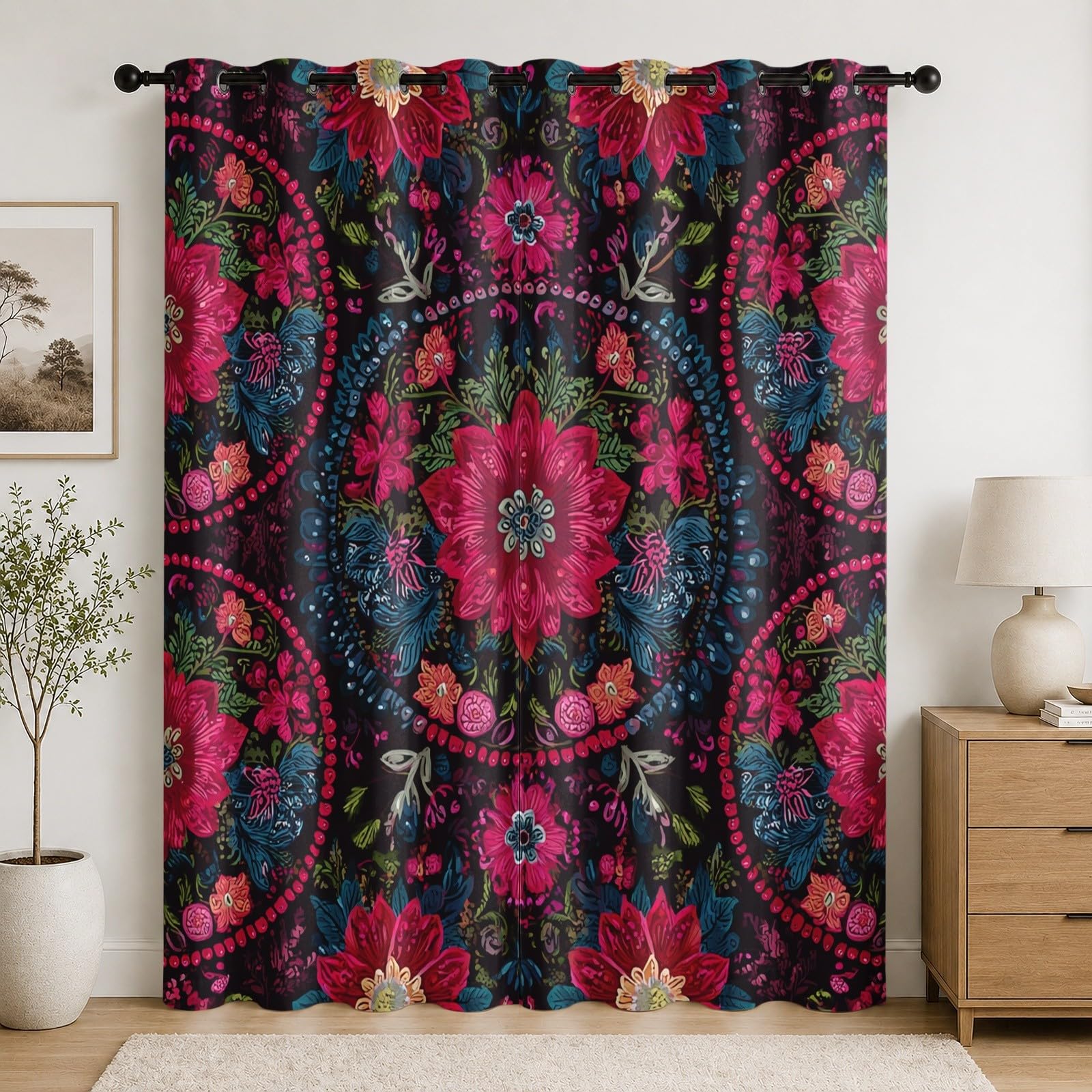 Draperies à Oeillets Fleurs Totems au Tissu Phonique Dense