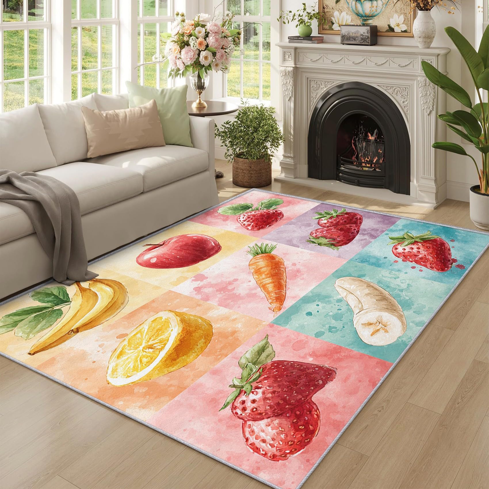 Tapis de chambre fruits aquarelle pour une décoration de maison douce