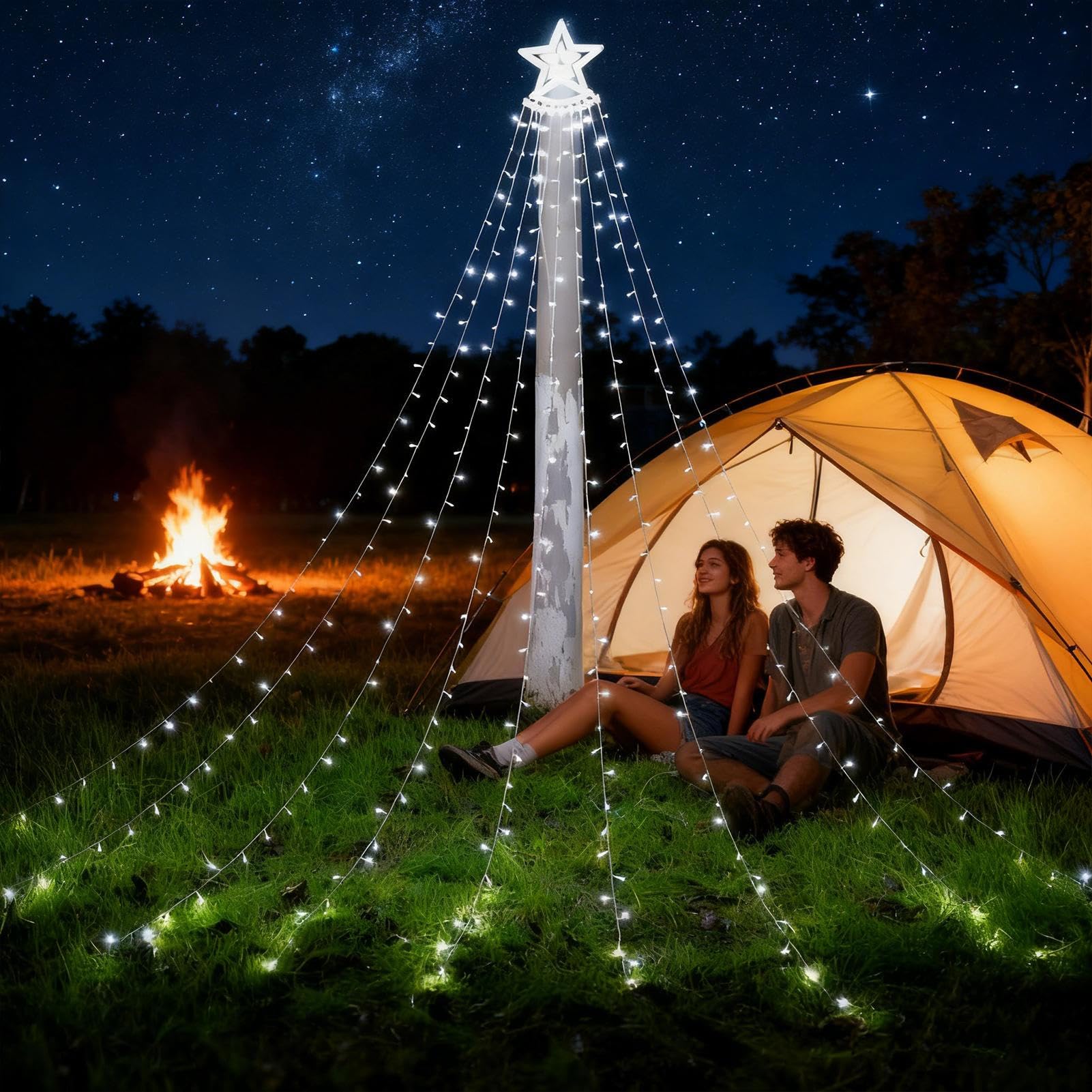 Luces Solares De Navidad Iluminación Ambiental Estrella Multimodo | Decoraciones Navideñas Solares De Efecto Cascada para Jardín Sendero Patio Porche Árbol Sala de Estar Navideña Boda Año