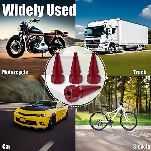 Miniatura 6 de 4 tapas de vástago de válvula de neumático con forma de pinchos, tapa de aluminio para vástago de aire de automóvil, cubiertas universales a prueba