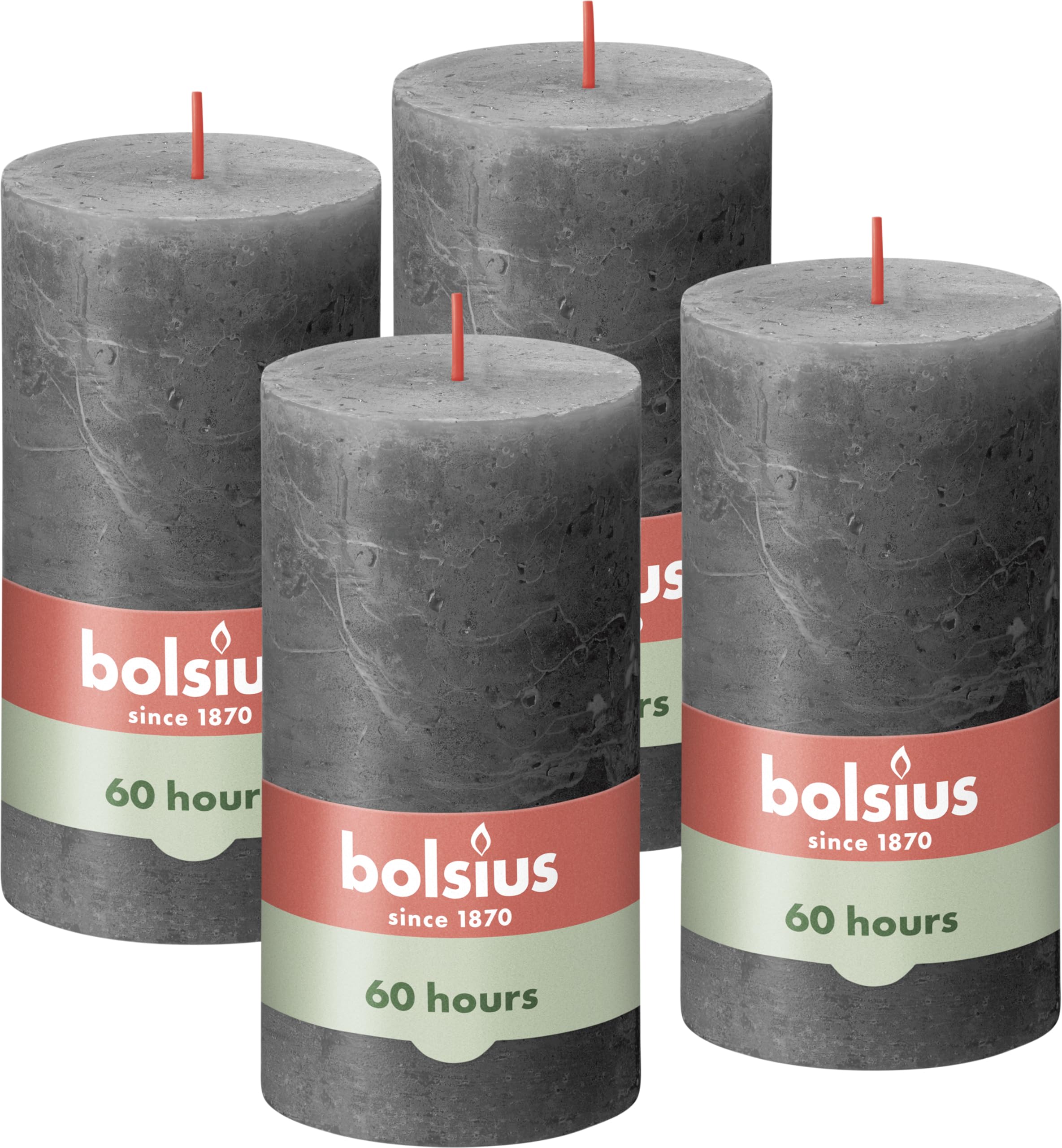 Bougies Piliers Rustiques Bolsius Ivoire Lot De 4 - 60 Heures Combustion - Cire Végétale Naturelle