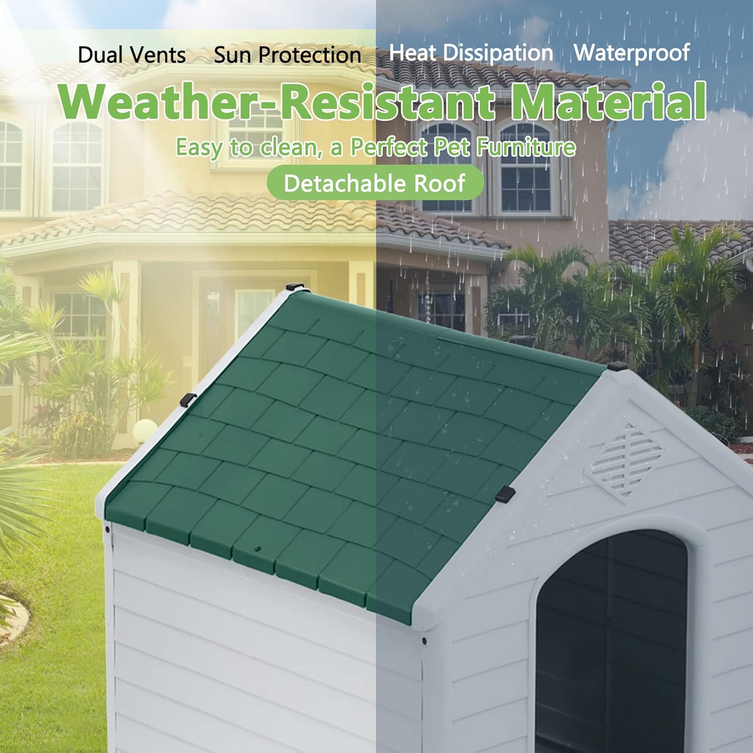 41 Inch Large Dog House Outdoor, Waterproof Dog Houses for Large Dogs Outdoor with Air Vents and Elevated Floor Plastic Indoor Dog House Weatherproof for Large Dogs Outside,Extra Large Dog House