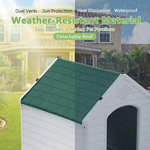 Miniatura 3 de Casa grande para perros de 41 pulgadas para exteriores, casas impermeables para perros grandes al aire libre con rejillas de ventilación y piso