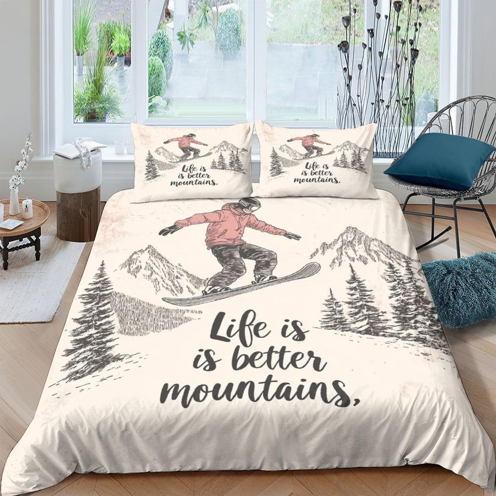 Ctjqhvkz Style-8 3D Printed Snow Mountain Fitted Sheet Microfiber Soft Breathable Snowboard Forest Mattress Cover For Bedroom Dorm Home Decor Single（135X200cm）