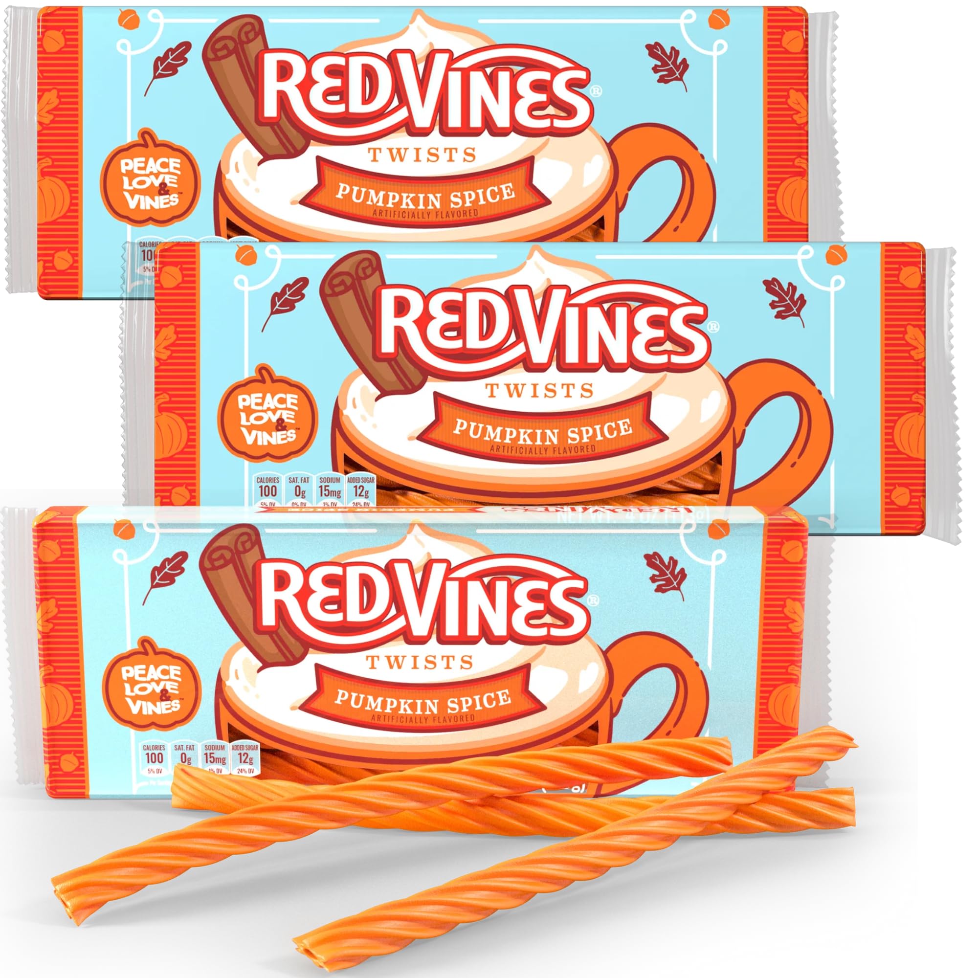 Red VinesPumpkin Spice Twists, 4oz Tray, 3 pack (12 onces total) - Fall Bundle Gift Set for Movie Night, Birthdays, Friends, Snacks