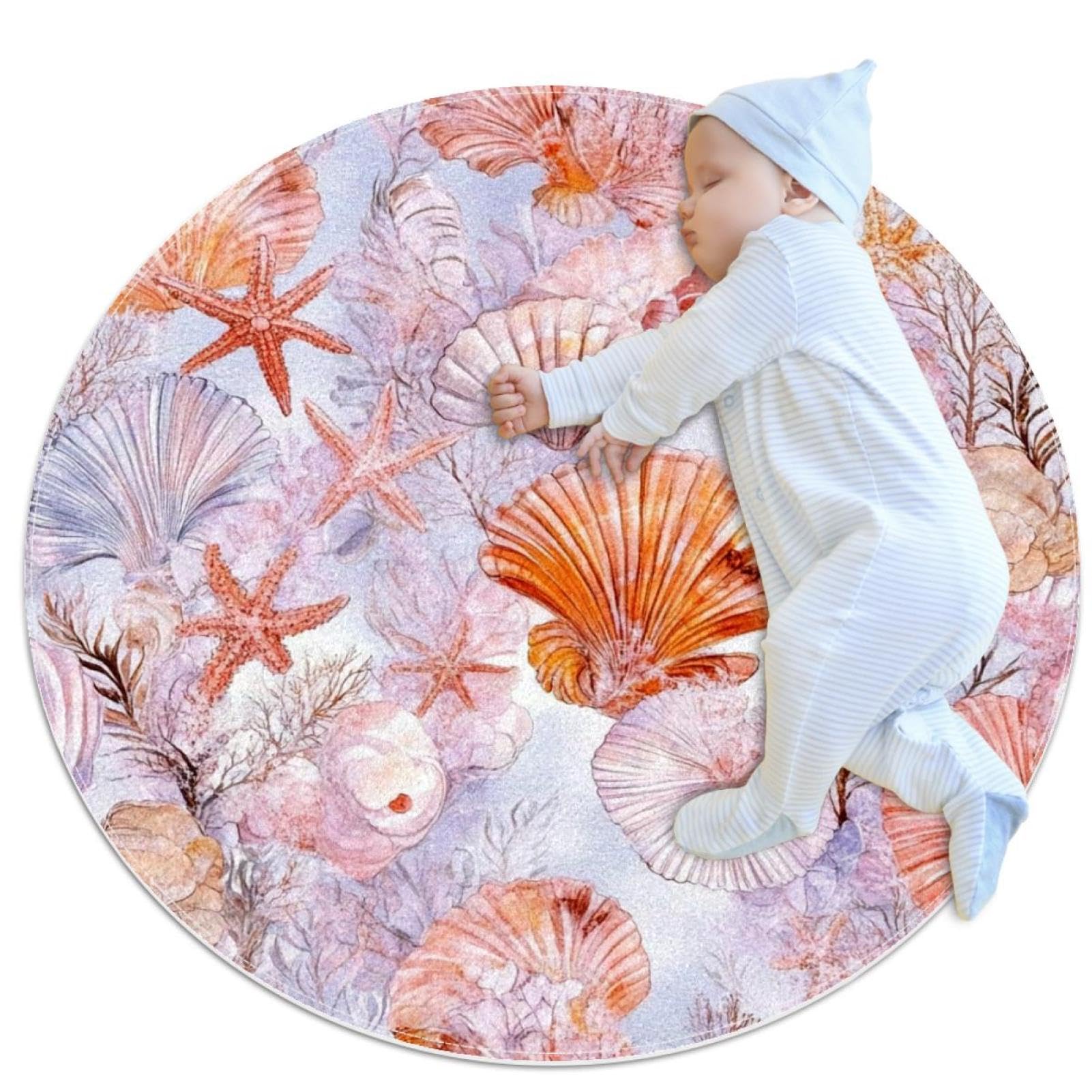 Tapis de salle de bain rond antidérapant 1m avec coraux et football américain