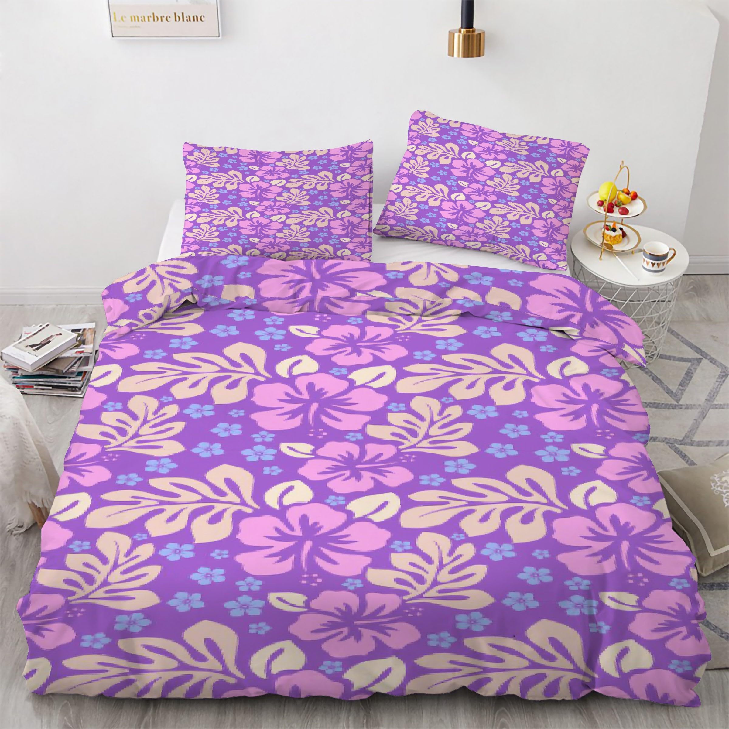 Parure de lit plantes tropicales en microfibre douce avec fermeture éclair