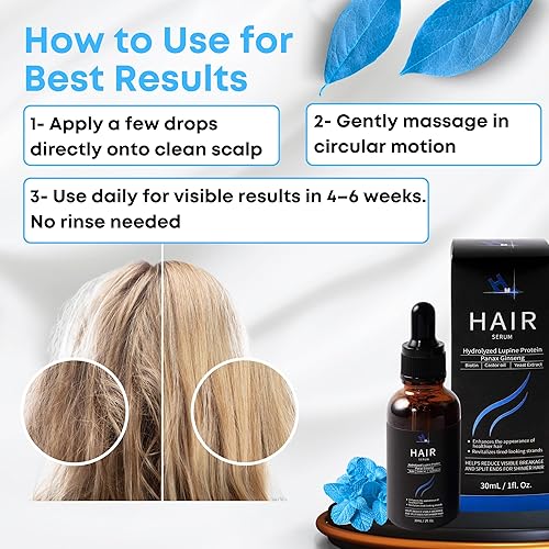 Miniatura 6 de HM - Suero vegano para el crecimiento del cabello, biotina y proteínas vegetales, fortalece el cabello, nutre el cuero cabelludo, añade brillo, sin