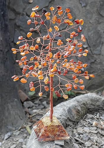 Miniatura 5 de Árbol de la vida con piedras preciosas de cornalina  Base de pirámide de orgón, árbol de cristal para energía positiva, decoración de Feng Shui,