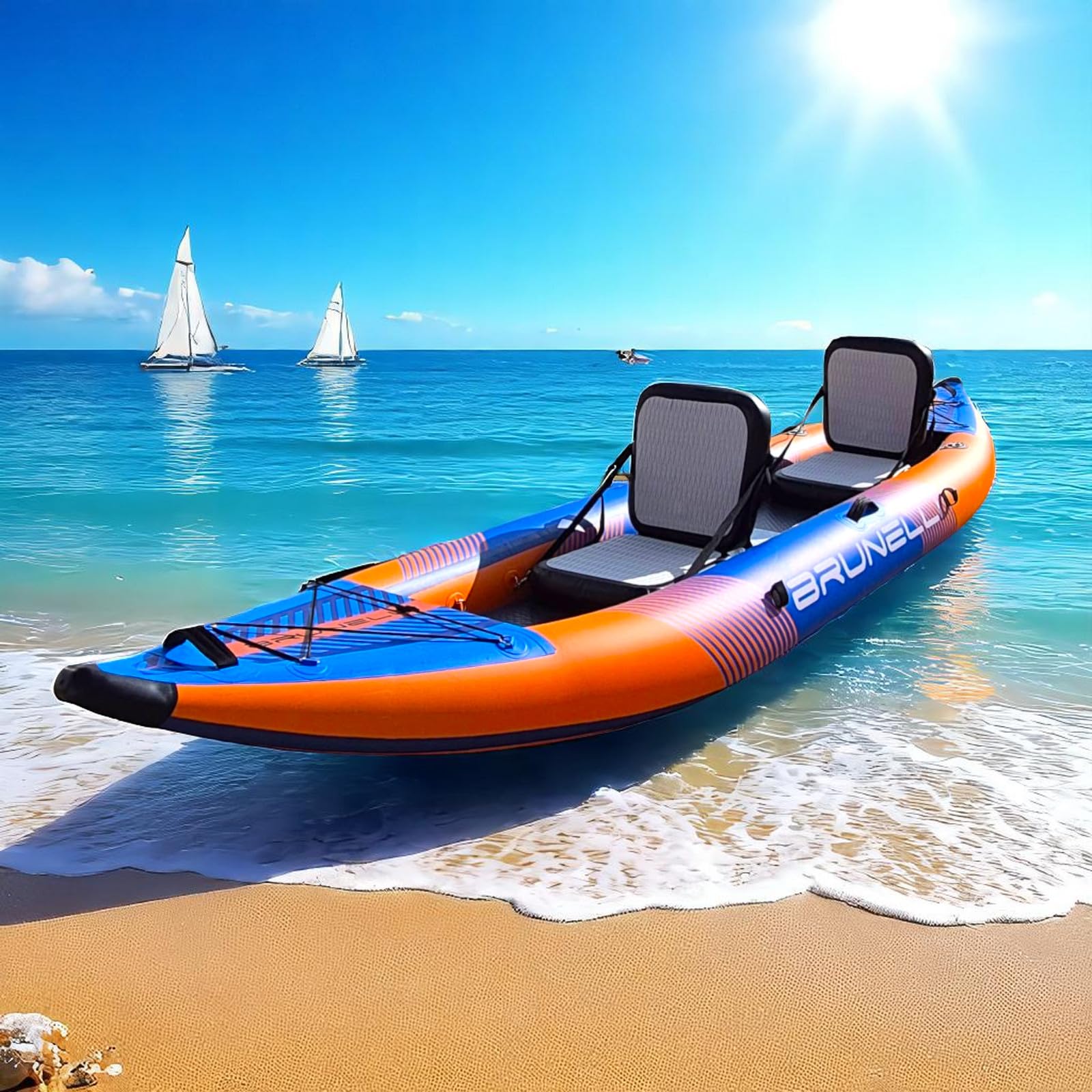 Brunelli 2 Personen Kajak aufblasbar Komplettset Drop-Stitch Kanu Kayak Tour Paddelboot