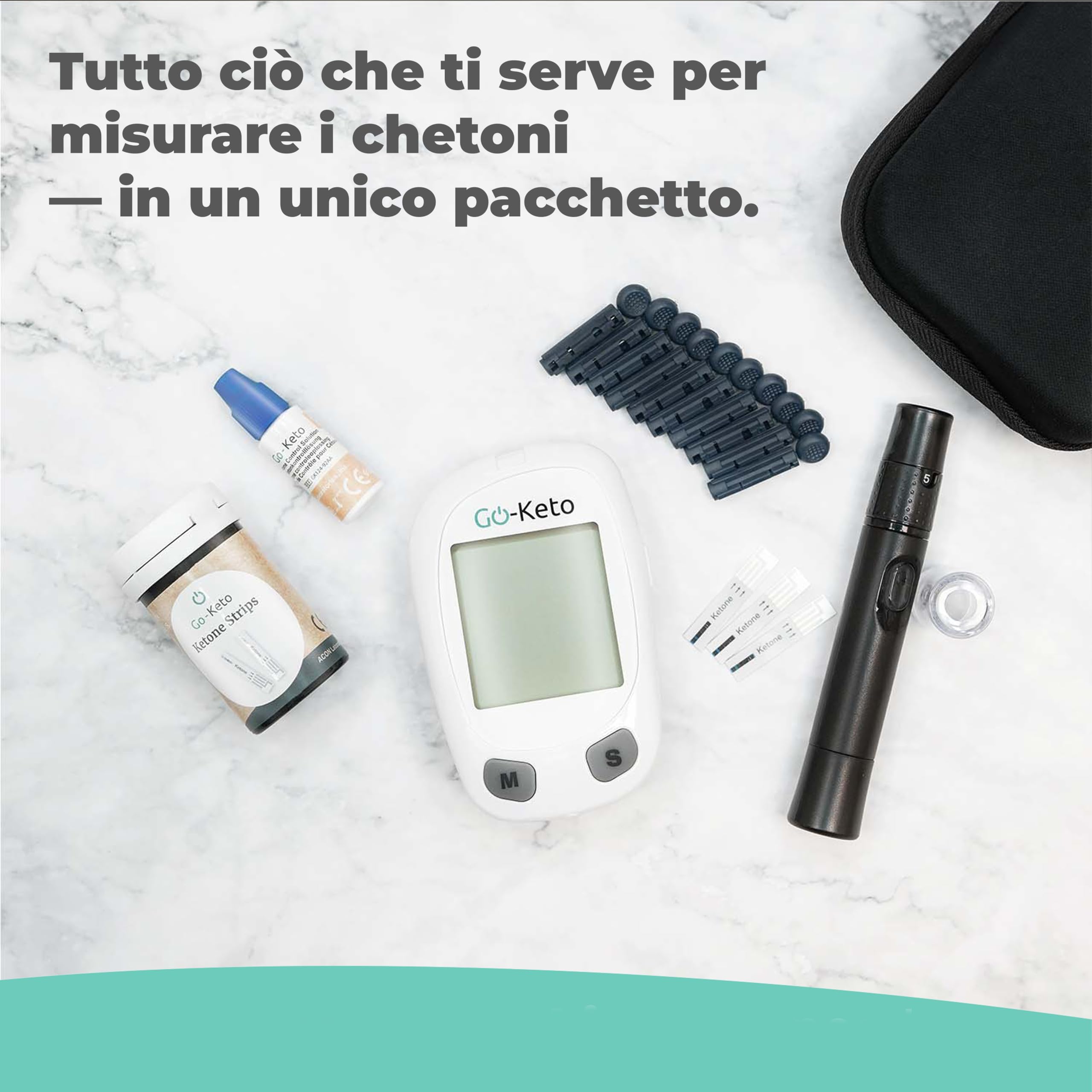 Misuratore di chetoni Go-Keto (mg/dl) Starter Set – Misuratore chetonico con 10 strisce reattive – Misura facilmente la chetosi per la dieta chetogenica