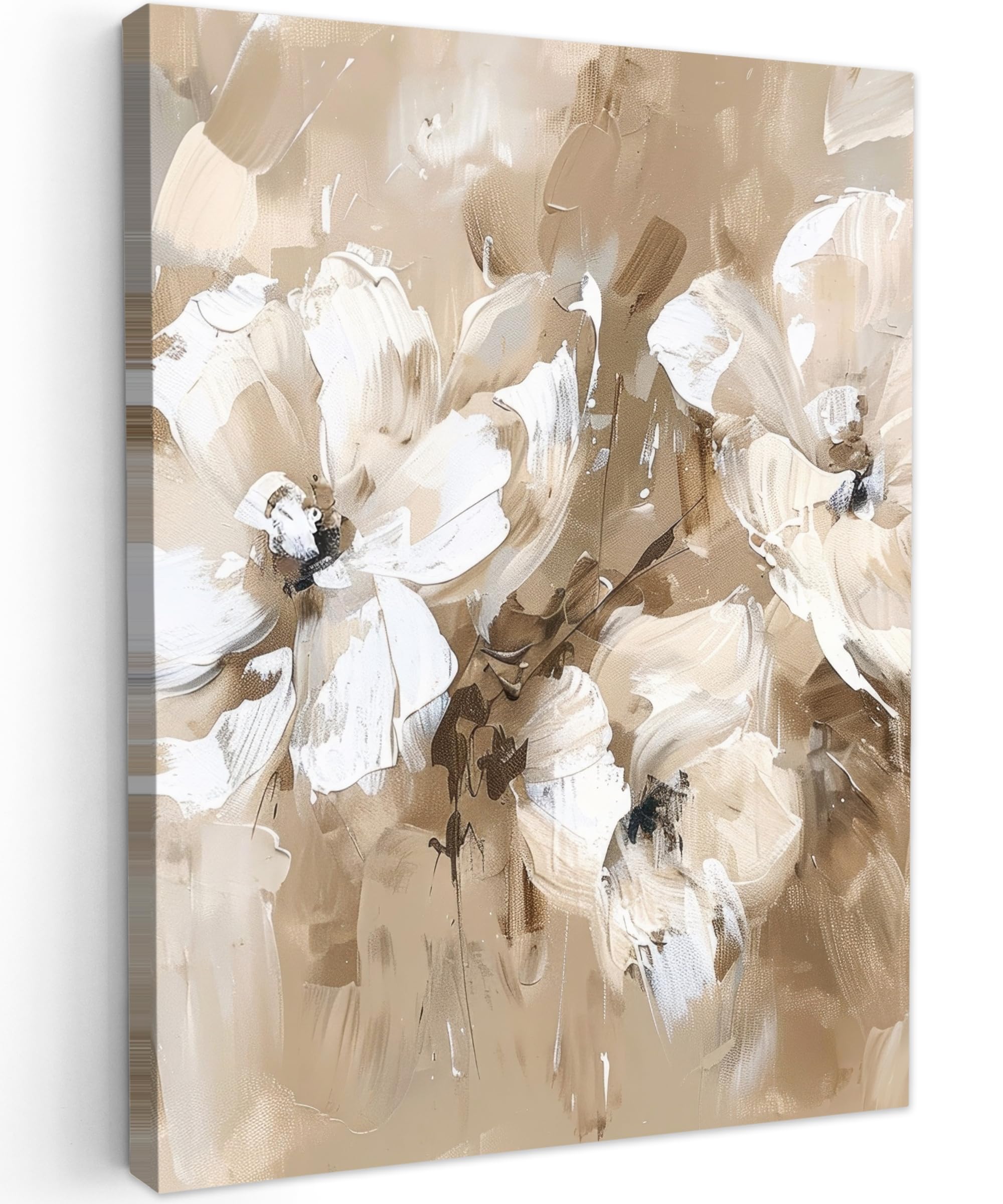 MuchoWow© Canvas Wall Art 12"x16" / 30x40 cm Decor Hanging Pictures for Living Room Canvus Artwork Deco Walls Flowers - Watercolor - Beige - Art — image 1