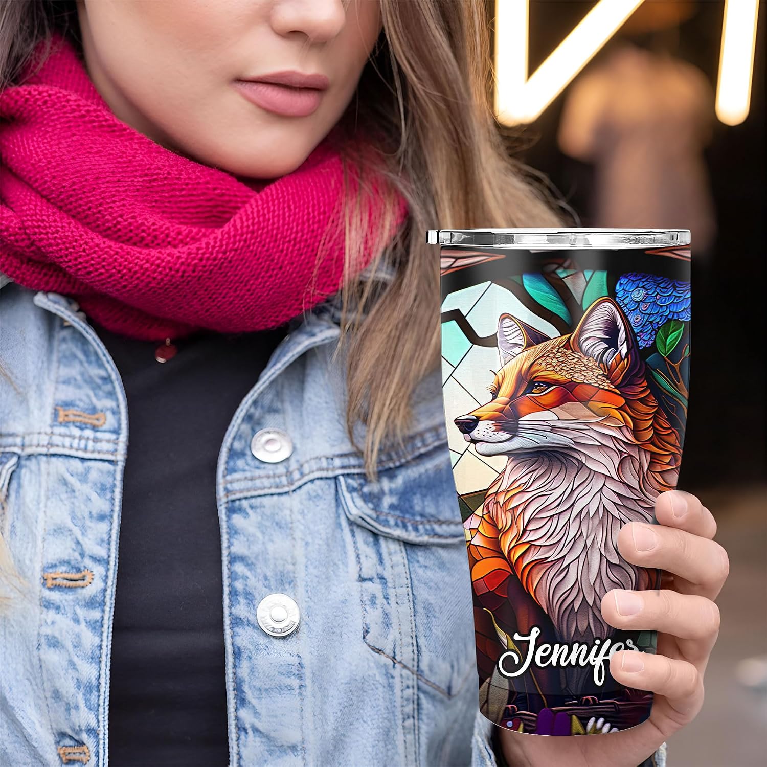 Hyturtle Personalized Fox 30 oz Tumbler - Birthday Mother's Day Gifts For Fox Lover - Fox Gifts for Women - Fox Lover Gifts - Custom Name 30oz Stainless Steel Tumbler Travel Cup