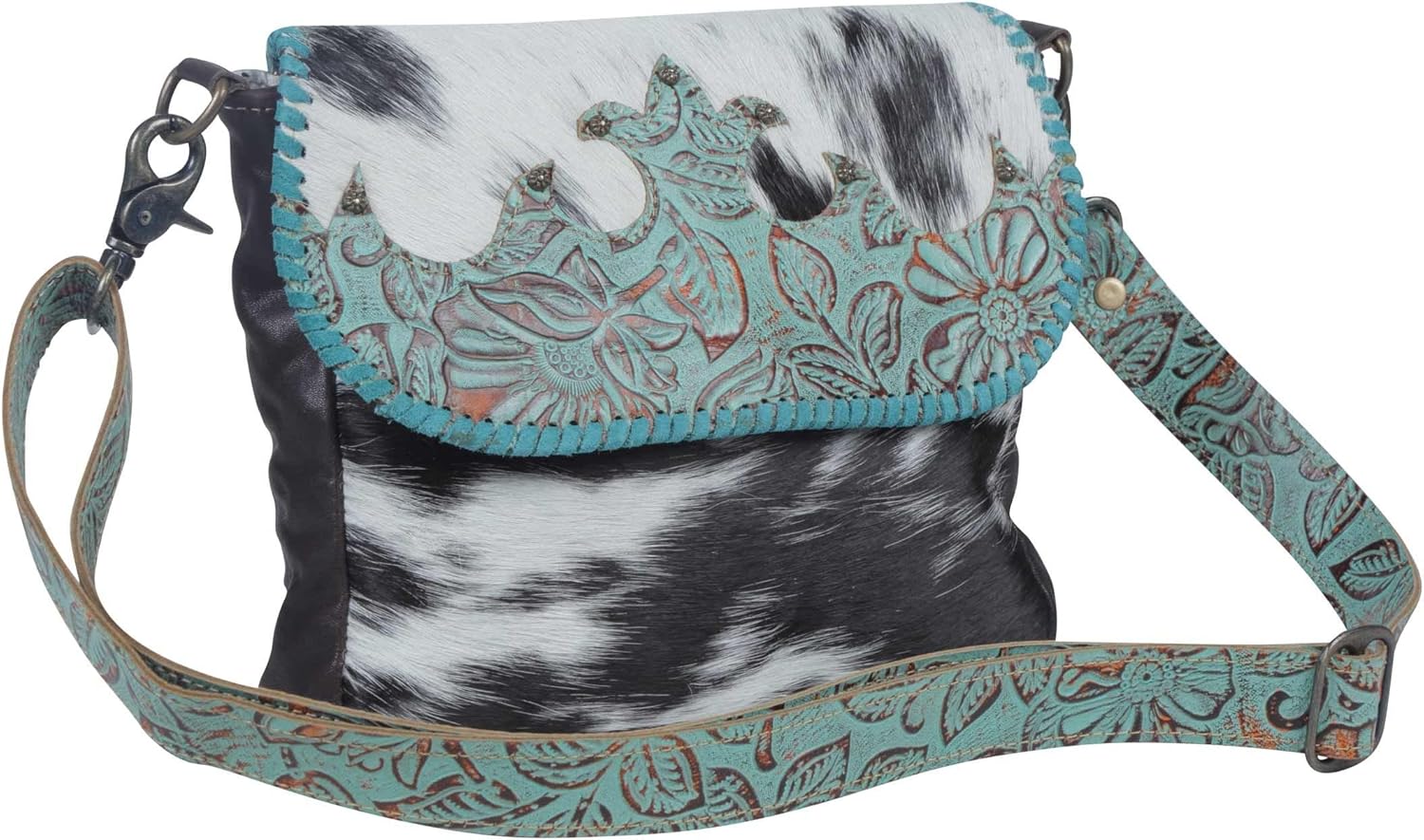 Myra Bag Turquoise Fleurs Leather & Hairon Bag S-3826