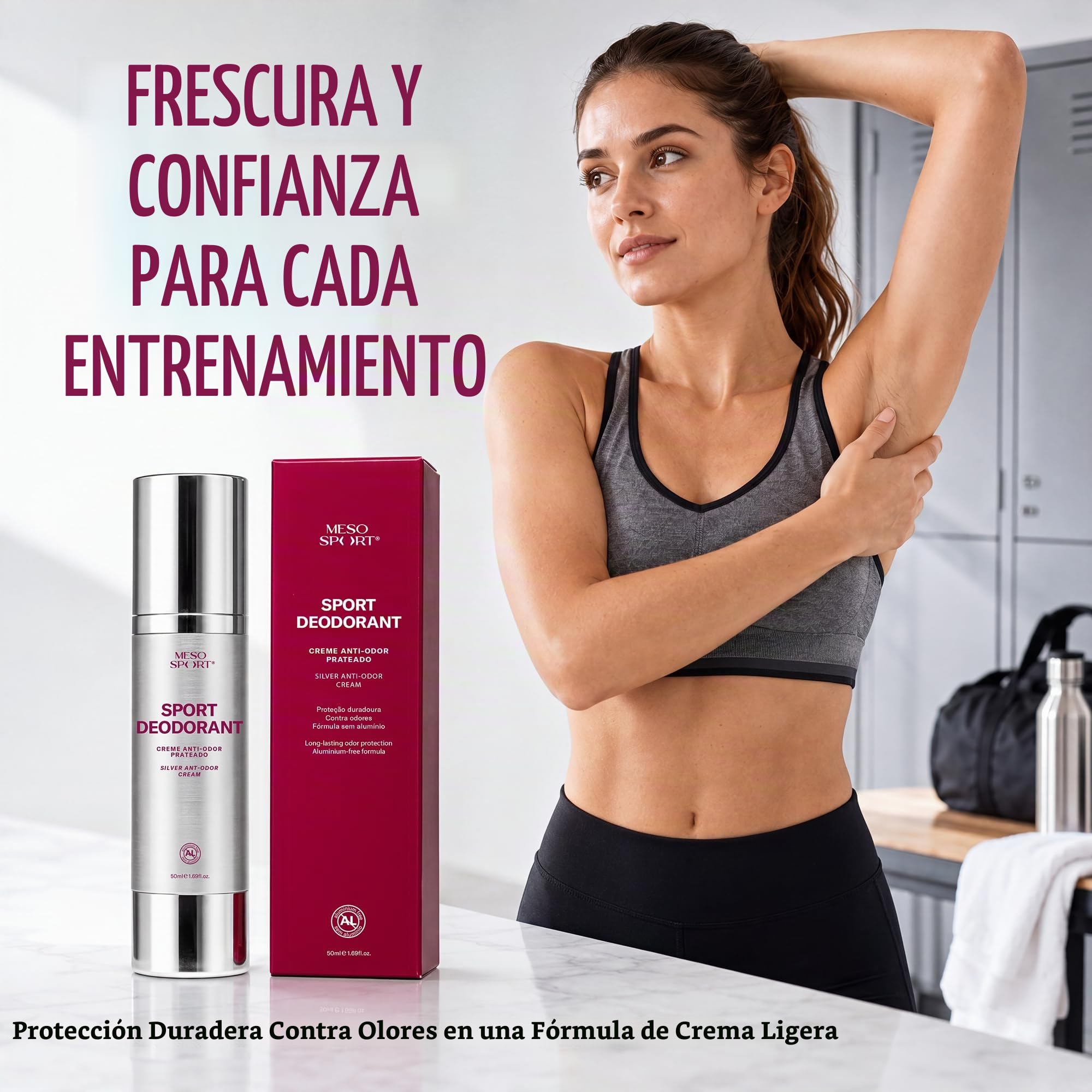Sport Deodorant Crema Desodorante sin Aluminio con Tecnología de Plata para Estilos Activos, 50 ml