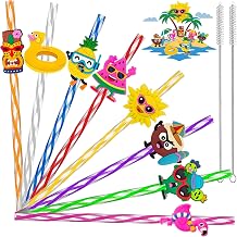 24 Straws for Hawaiian Luau Party Favors Decorations,Reusable Colorful Tropical Hawaiian Theme Party Cocktail Drinking Straws for Summer Beach Pool Birthday Theme Party Supplies Decor,Dishwasher Safe